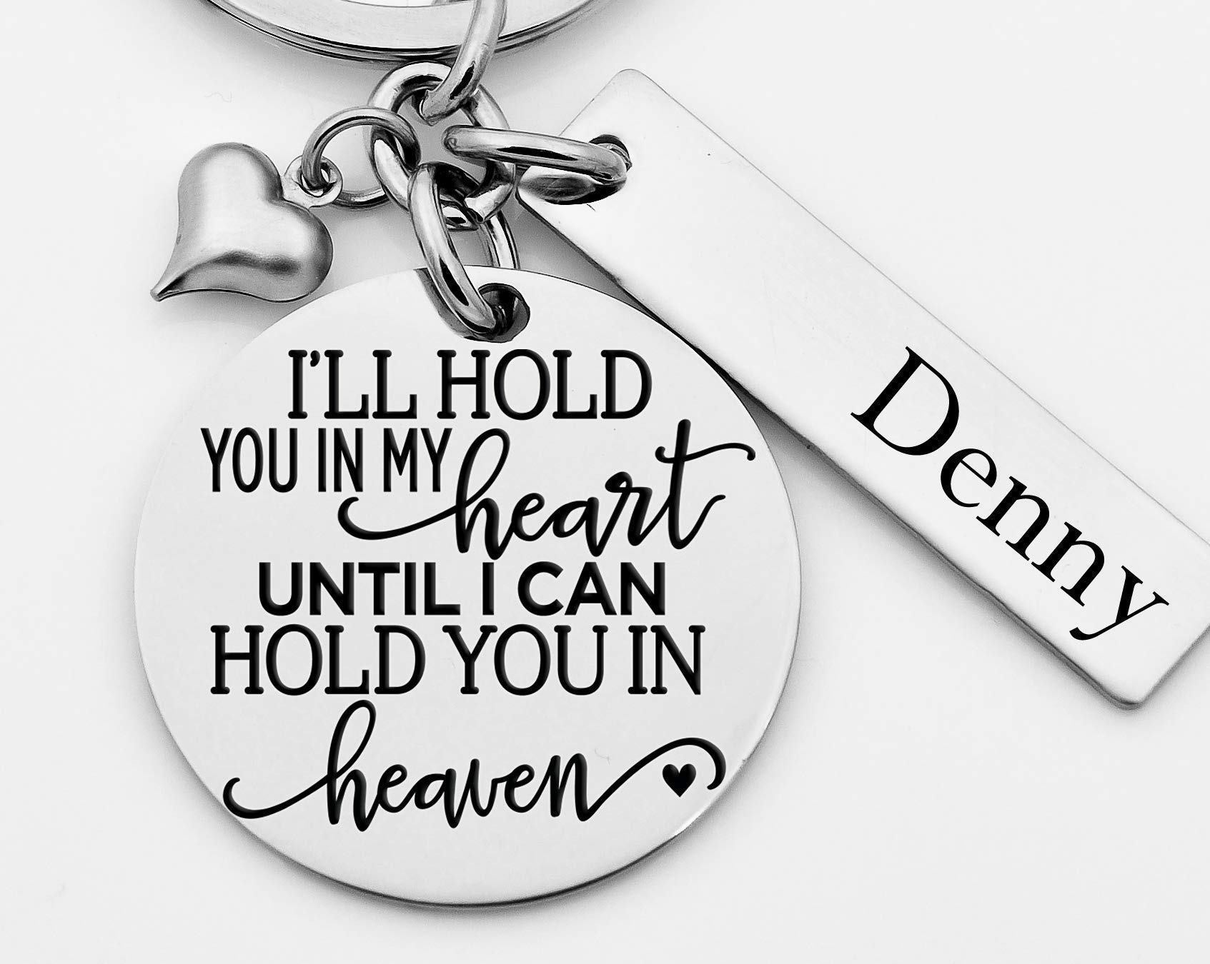 BrandedHeartJewelryMemorial key chain, stainless steel key chain, personalization available, name or date on tag, I'll hold you in my heart until I can hold you in heaven