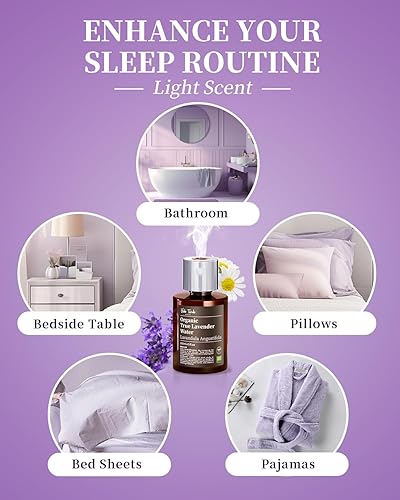 Miniatura 3 de VTS Agua orgánica de lavanda y manzanilla romana floral con difusor, ambientador de aromaterapia mini humidificador (5 onzas líquidas de hidrosol de