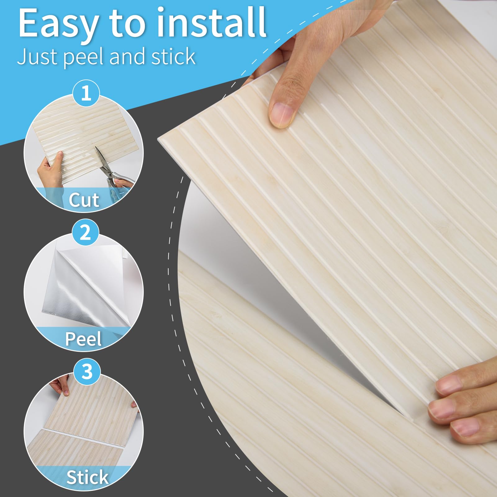 Art3d Lot de 10 Carreaux Muraux Autocollants,3D Aspect Lamelles en PVC | pour Salle de Bain,Cuisine,Salon,29 x 23 cm,Grain du Bois