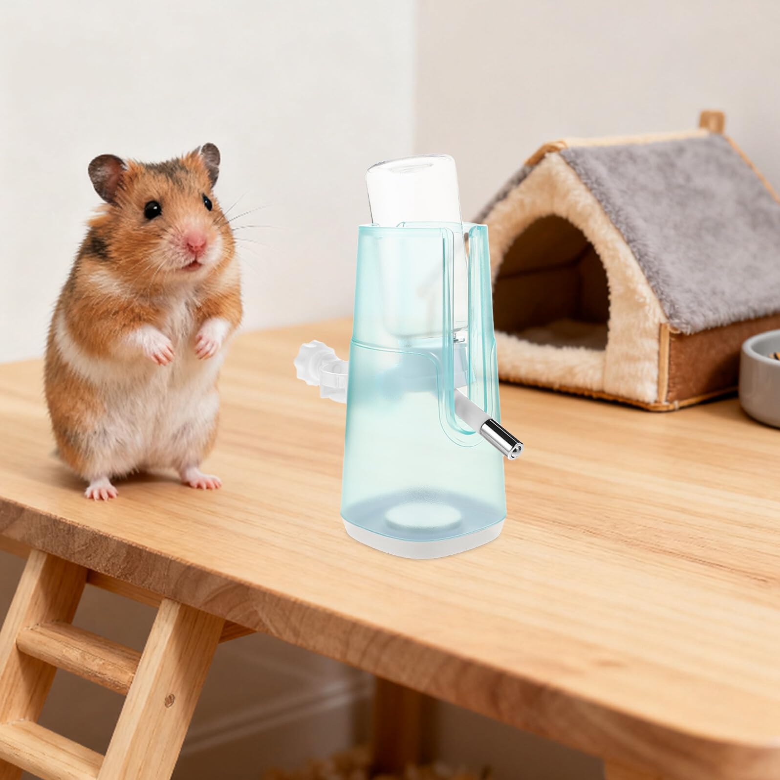 Abbeveratoio per Piccoli Animali 120ml Regolabile Plastico Metallo | Criceti e Conigli, Altezza 6, 5-12, 5cm, Base Appesantita Allargata, Dispenser Automatico