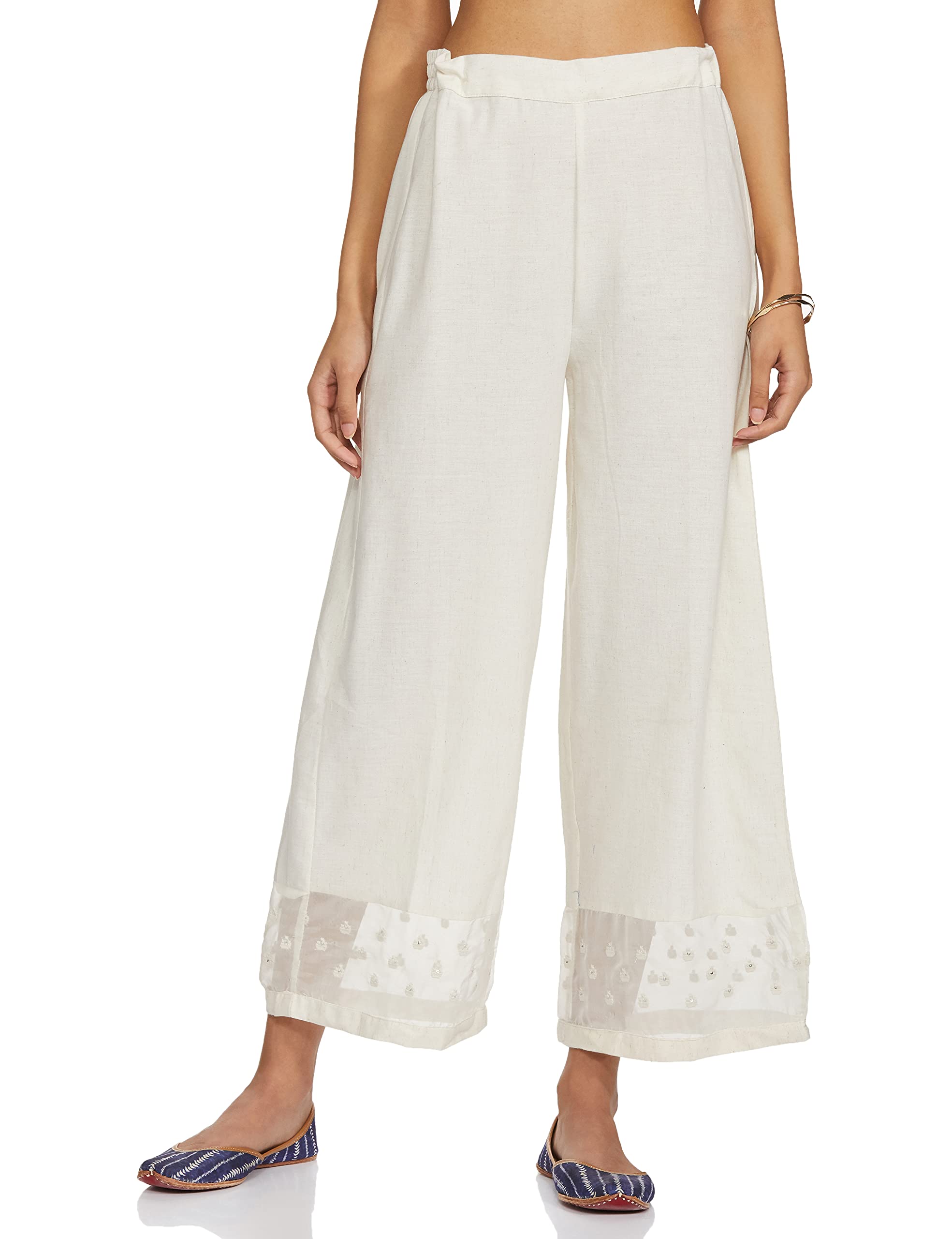 W for WomanCotton Blend Strechable Regular Fit Parallel Pants for Women | Cotton Blend Parallel Pants for Women | Trousers for Women