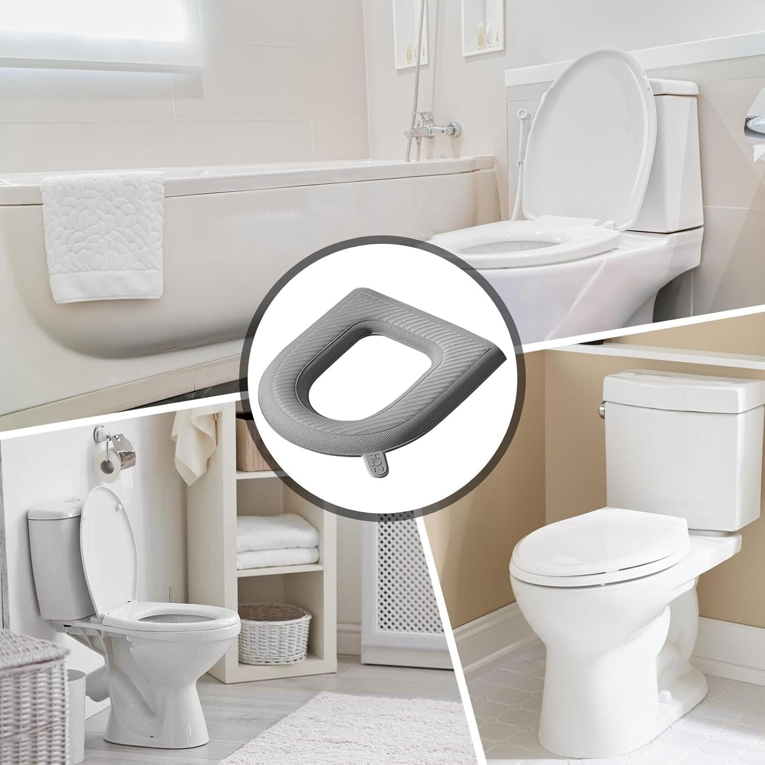 Silicone Toilet Seat Cushion with Lifter - Soft & Washable -2