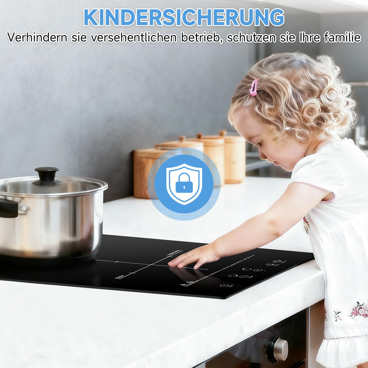 Glaskeramikkochfeld 3500W 2 Kochzonen Touch-Steuerung Kindersicherung