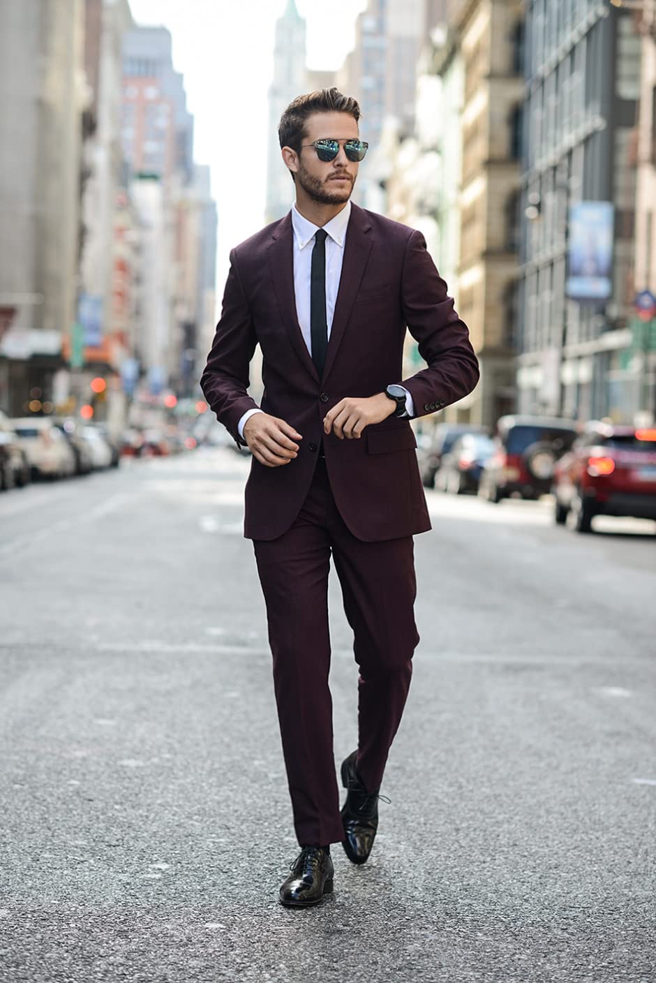 Uomo Due Bottoni Vestito Notch Risvolto Smoking Giacca Pantaloni Cena Prom