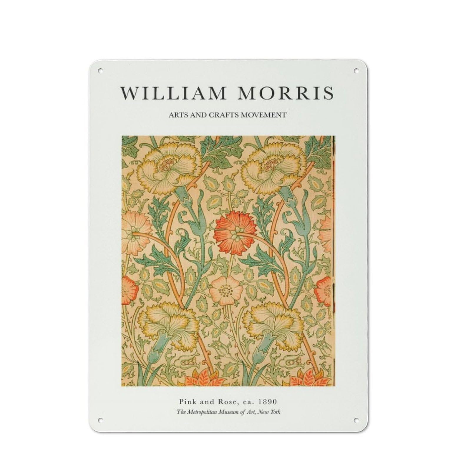 Junmoney Style-12 Urban William Morris Orange Rose Decorative Metal Plaque 40X30cm, Urban Room Decor For Flat, Bar, Studio Or Gallery Wall