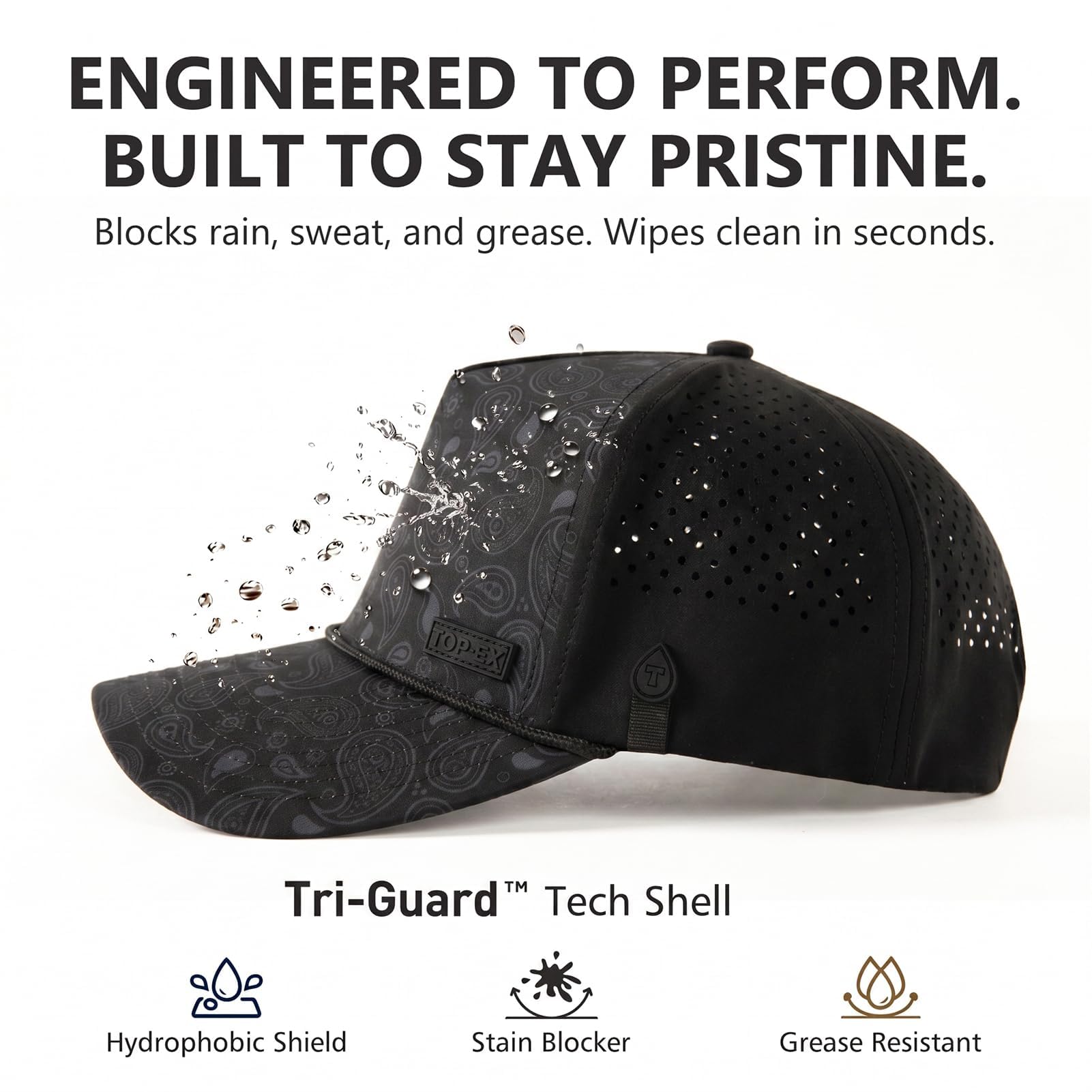 TOP-EX Gorra para hombre con correa, gorra de snapback, resistente al agua, protección UV, transpirable, gorra deportiva para verano, gorra de golf