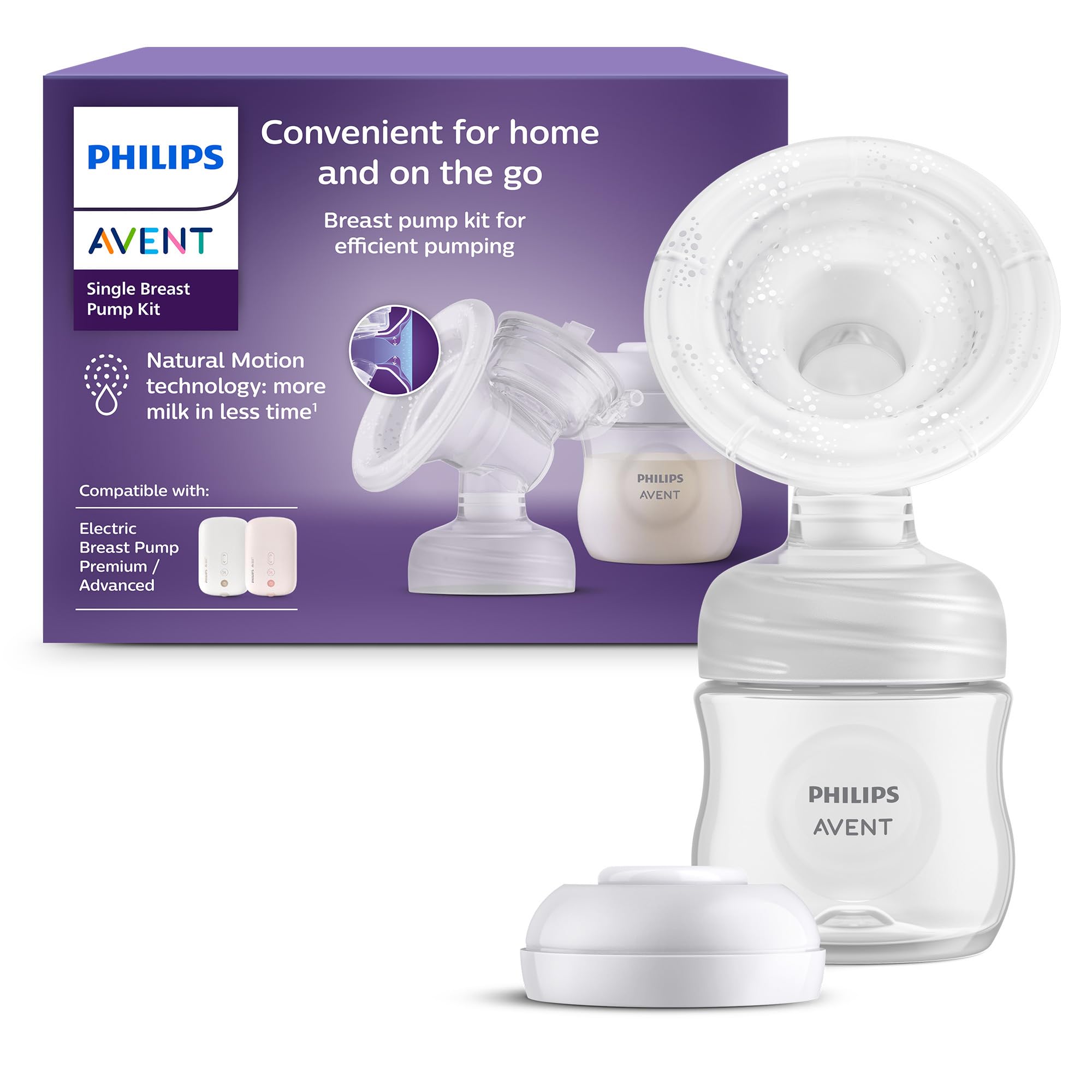 Philips Avent zestaw do pojedynczego laktatora, bez części silnikowej, łatwe czyszczenie i montaż, 1 butelka, 1 dysk uszczelniający i 1 pierścień mocujący do przechowywania pokarmu, model SCF337/01