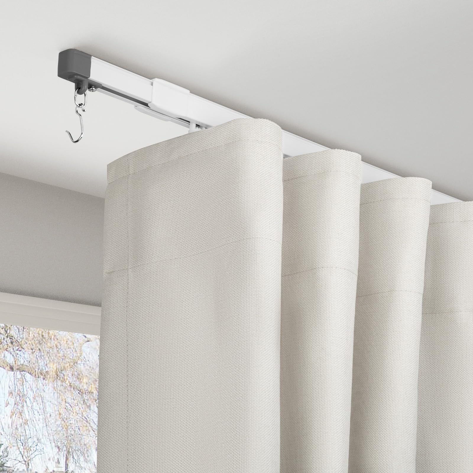 Barra de cortina retráctil 130-240cm, barra de techo de aluminio, kit de barras silenciosas, barra de cortina de separación para ventanas y habitaciones, Blanco