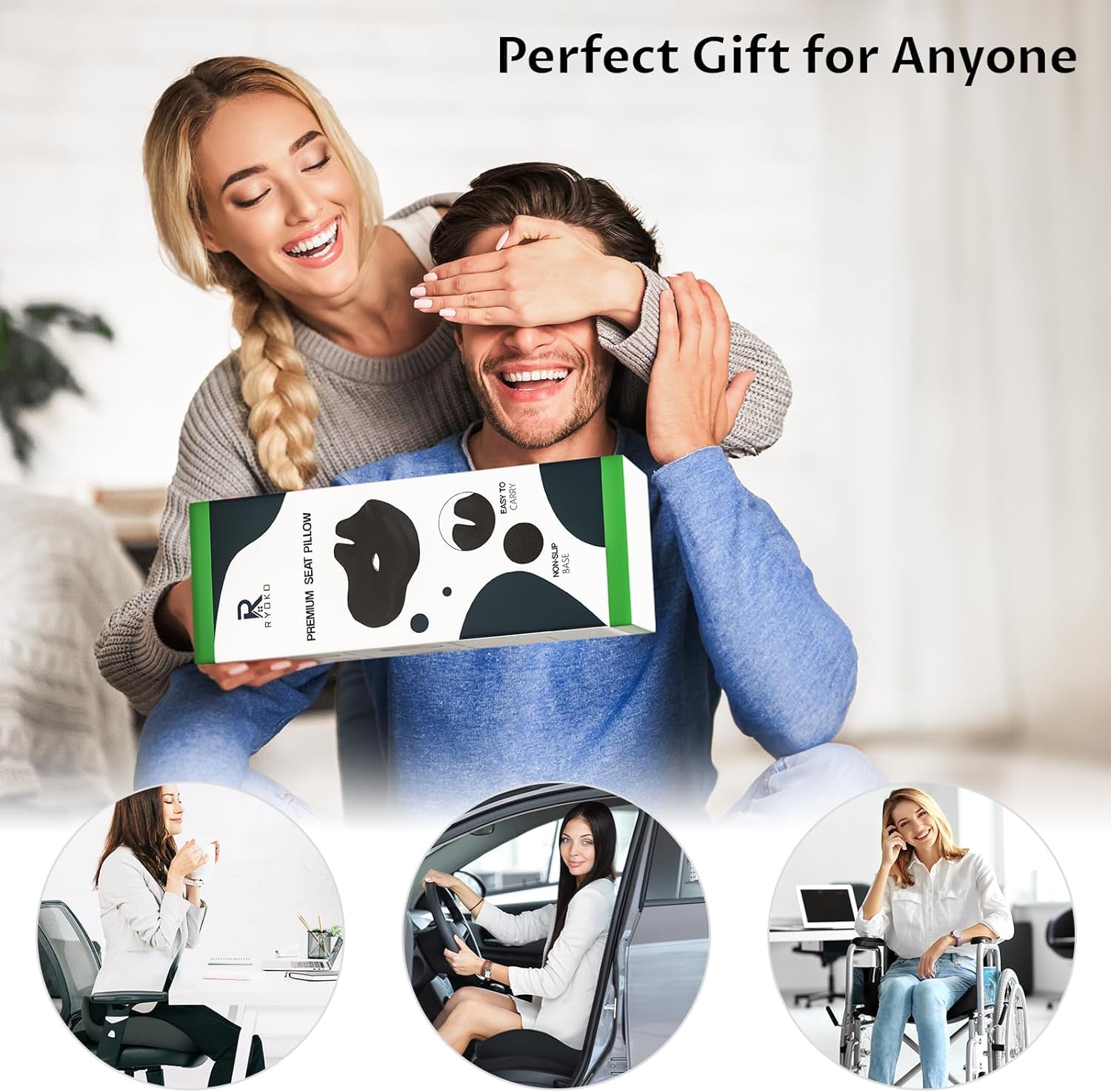 Cuscino da seduta in memory foam, per sedie da ufficio, seggiolino auto, aereo, sedia a rotelle, sollievo dalla pressione da sciatica e coccige, per chi sta seduto a lungo, per chi lavora in ufficio,
