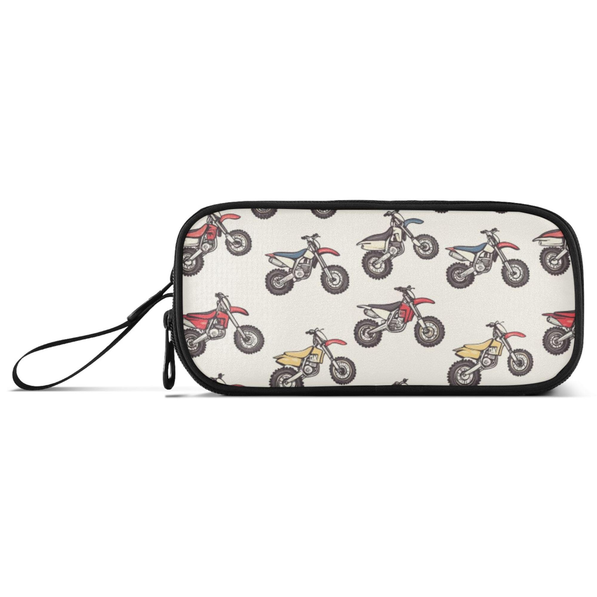 Fisyme Motocross Dirt Bike Vintage Pencil Case Large Capacity Pen Box Makeup Pouch Holder Organizer Stationery Bag for School Office College Traval