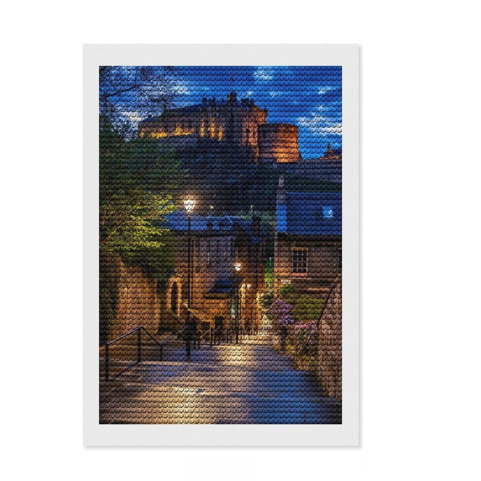 Junmoney Vennel Steps in Edinburgh Diamond Painting Kit 8"x12", for Adults, Aesthetic Room Decor, Enjoyable At-Home Hobby, Thoughtful Handmade Gift