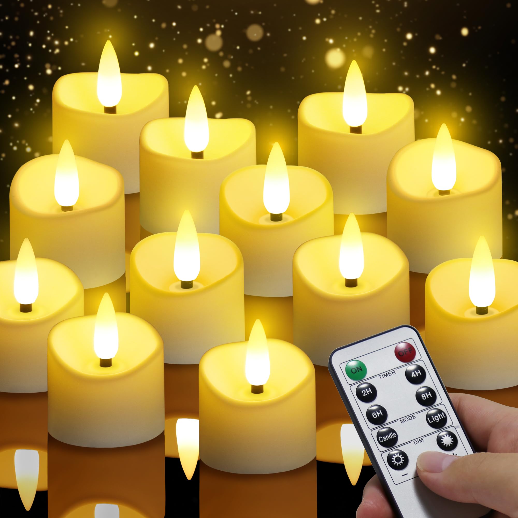 daphomeu Velas de té LED con mando a distancia, 12 unidades con baterías intercambiables, velas LED efecto de llama para bodas, fiestas, Halloween, Navidad, decoración del hogar