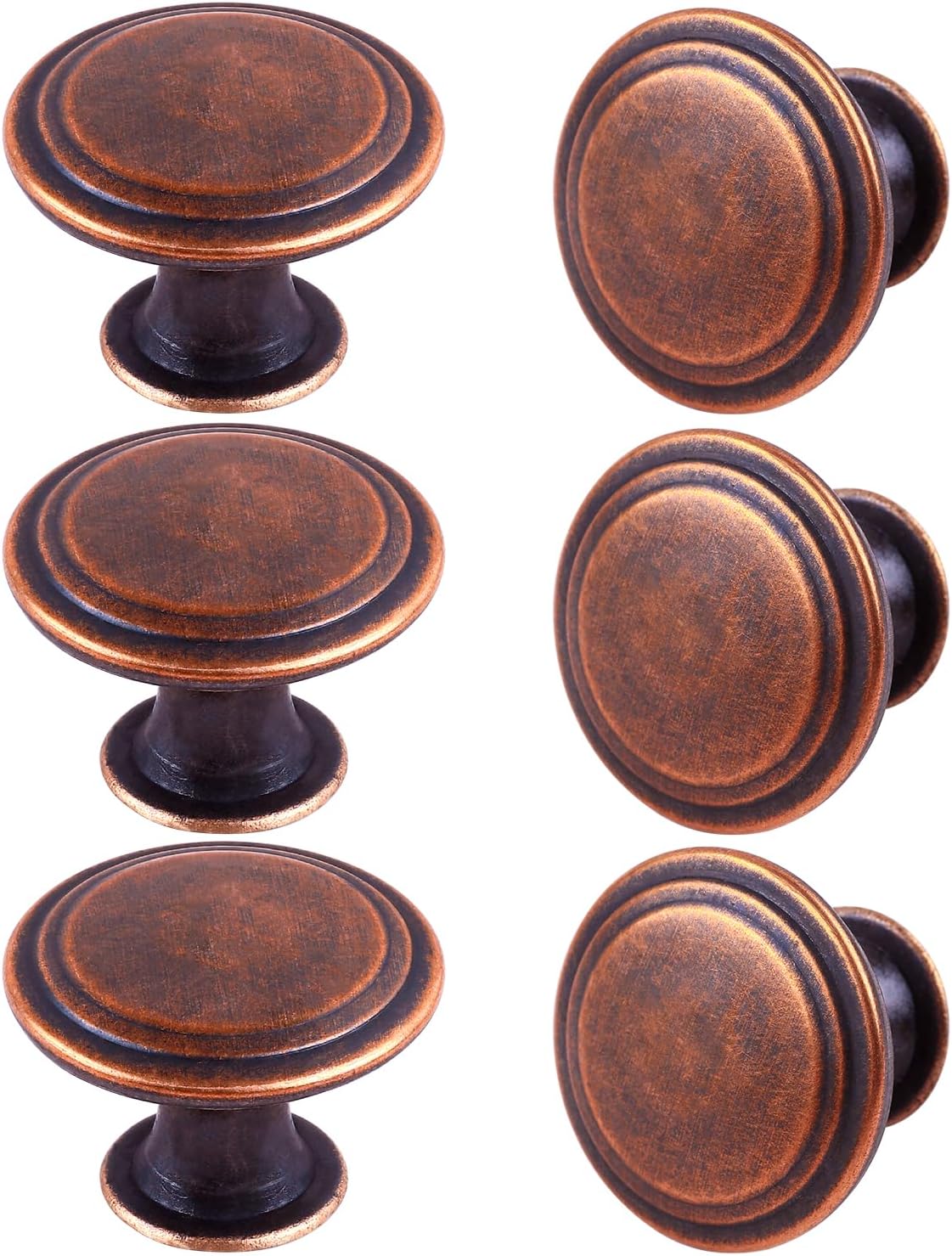 Pack of 6 Flat Round Shape Drawer Pulls Red Antique Brass Furniture Cupboard Zinc Alloy Dresser Knobs Door Window Pull Handles Cabinet Hardware for Closet Wardrobe Pulls with Screws
