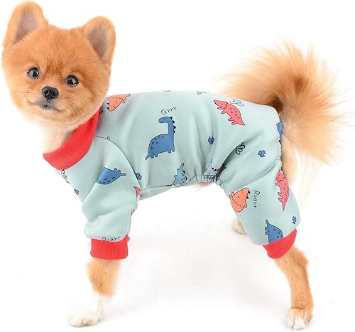 Miniatura 2 de SELMAI Pijamas para perros con pies, pijamas de dinosaurio para perros pequeños, gatos, niños y niñas, overol de forro polar de cuatro patas, ropa