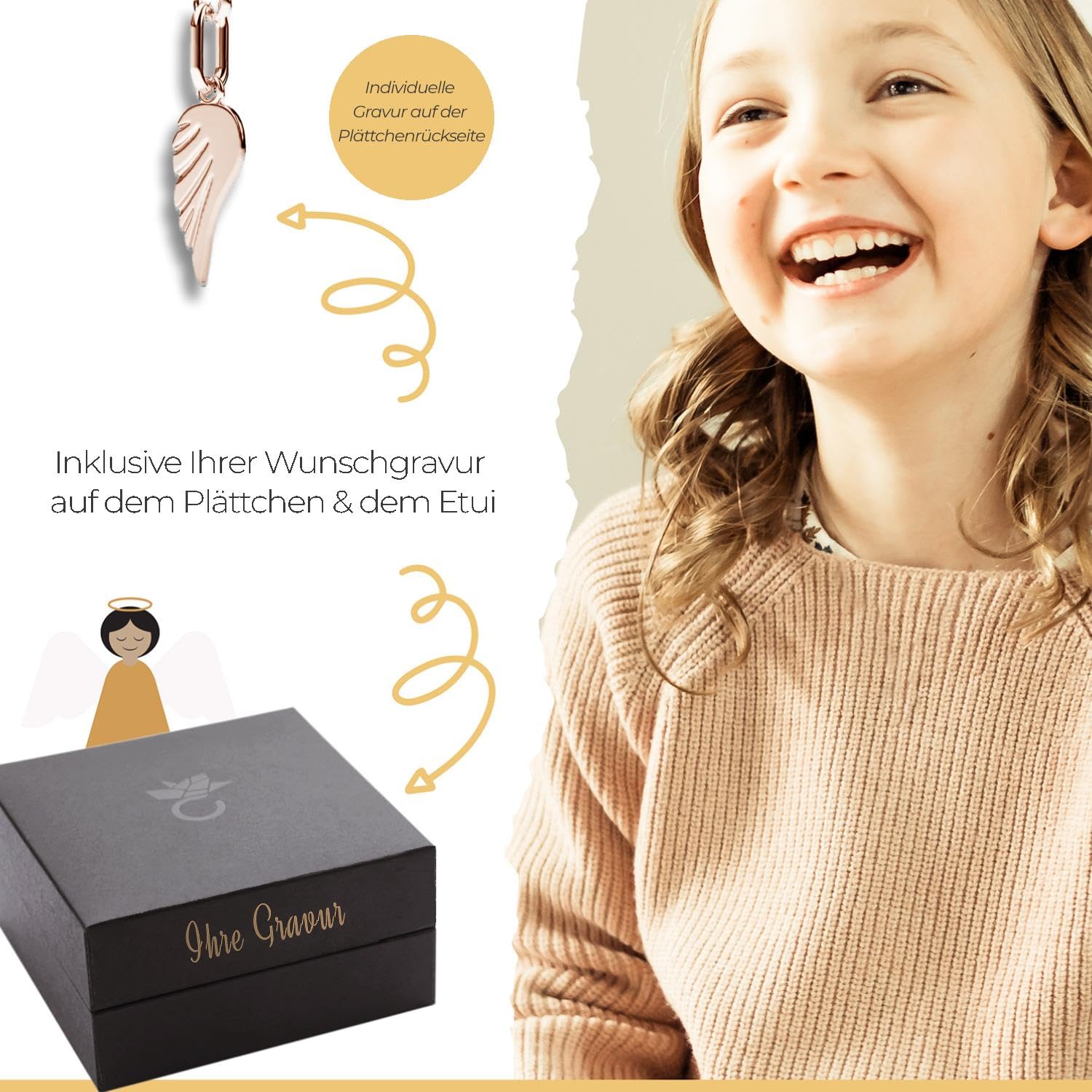 Geschenke zur Einschulung Mädchen, Schutzengel Kette Silber 925 Rosegold | Engel-Anhänger vergoldet Halskette, Geschenk Schulanfang Schultüte Inhalt Füllung Schulkind, Kinderschmuck