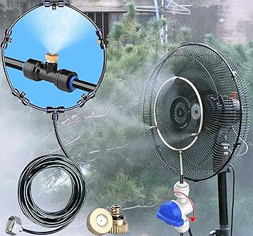 DIY Crafts Fit at Any Place Fan Watering Irrigation Sprayers Outdoor Cooling Gardening System Misting PE Fan Rings Mist Nozzle Lawn Veranda (4 Pcs Mist Kit, Included Pipe+Faucet Connector+Accessory)