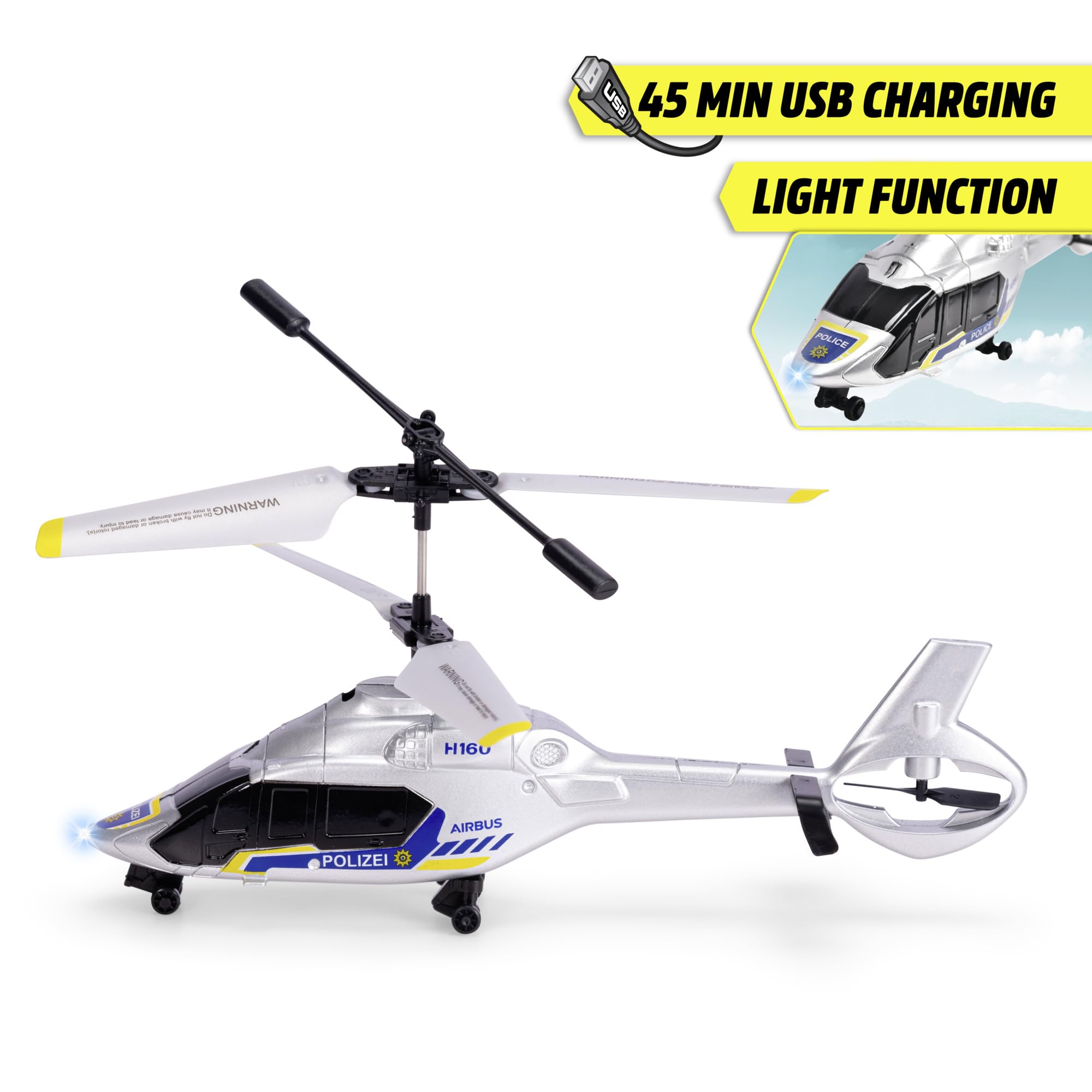 Dickie Toys - RC helikopter policyjny Airbus H160 (21 cm) - zdalnie sterowany helikopter od 8 lat ze stabilizatorem lotu i światłem, zabawka dla dzieci, w zestawie pilot zdalnego sterowania i baterie