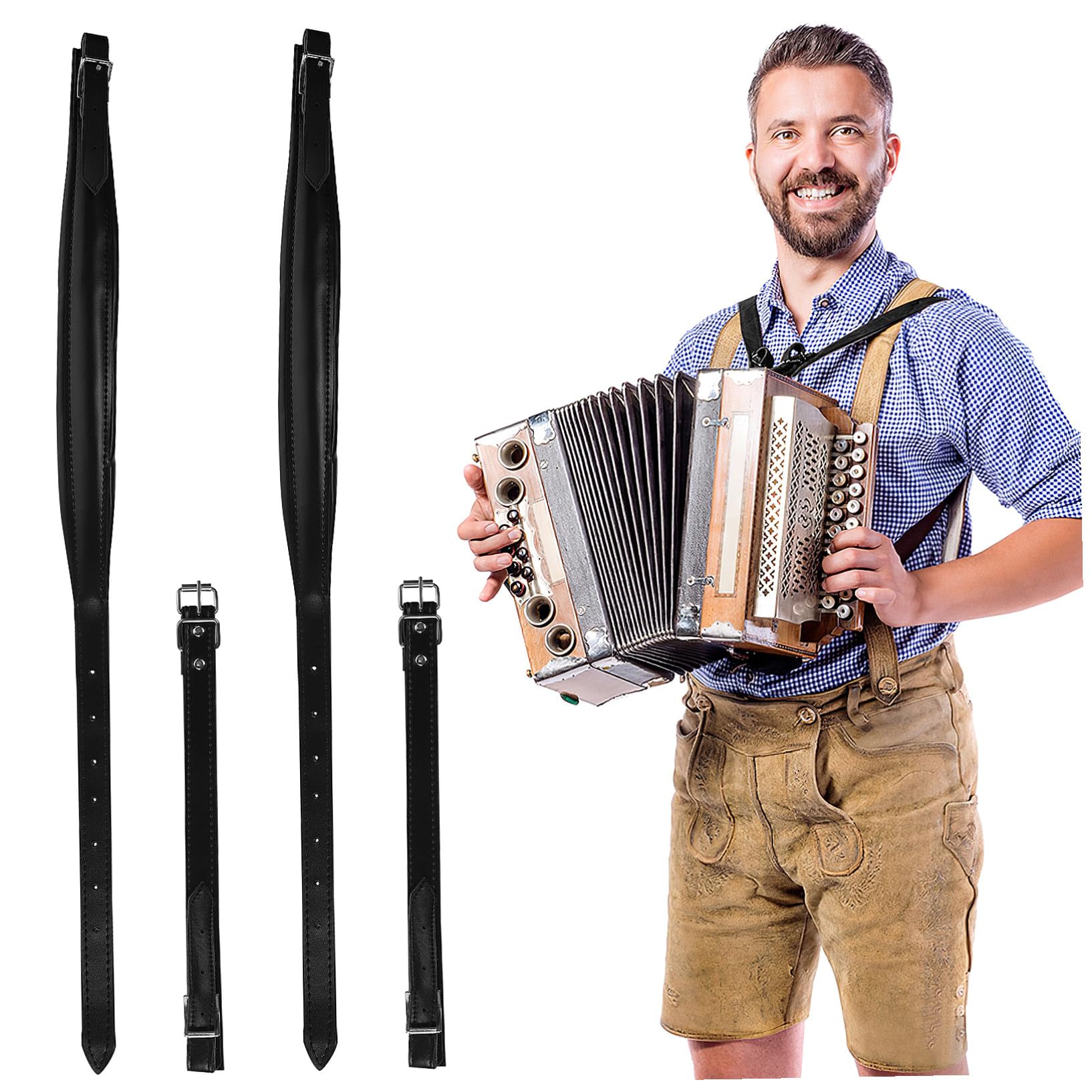 Cinghia per Fisarmonica Regolabile in Pelle Nera Tracolla Comoda e Rimovibile per Strumenti Musicali Supporto Ergonomico per Suonatori di Diverse Corporature