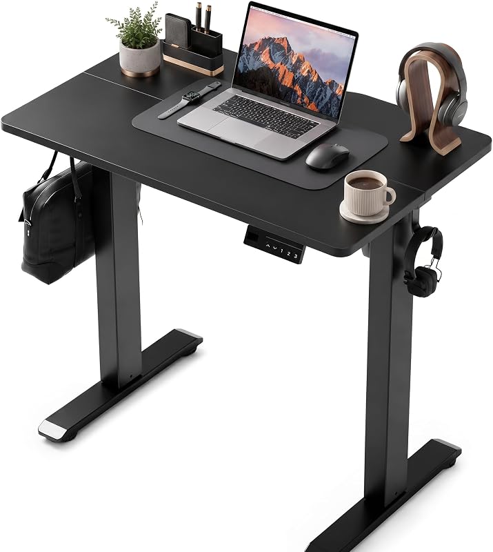 Electric Standing Desk, 32x19 Inch, Black | Small adjustable height for sit-stand, 156lbs capacity, Scratch-resistant surface, 3 memory presets, Cable management & hooks