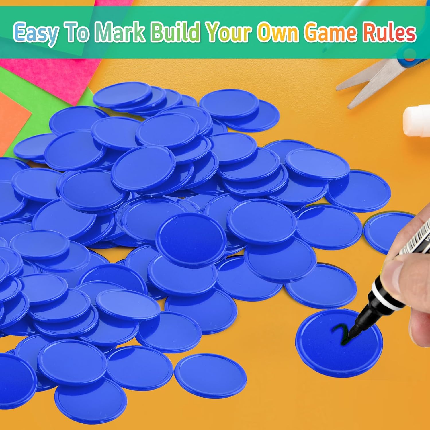Coopay 600 Pieces Plastic Poker Chips Learning Counters Disks Bingo Chip Counting Discs Markers for Math Practice and Poker Card Game Tokens, Teaching Rewards, 38 mm/ 1.5 Inches (Blue)