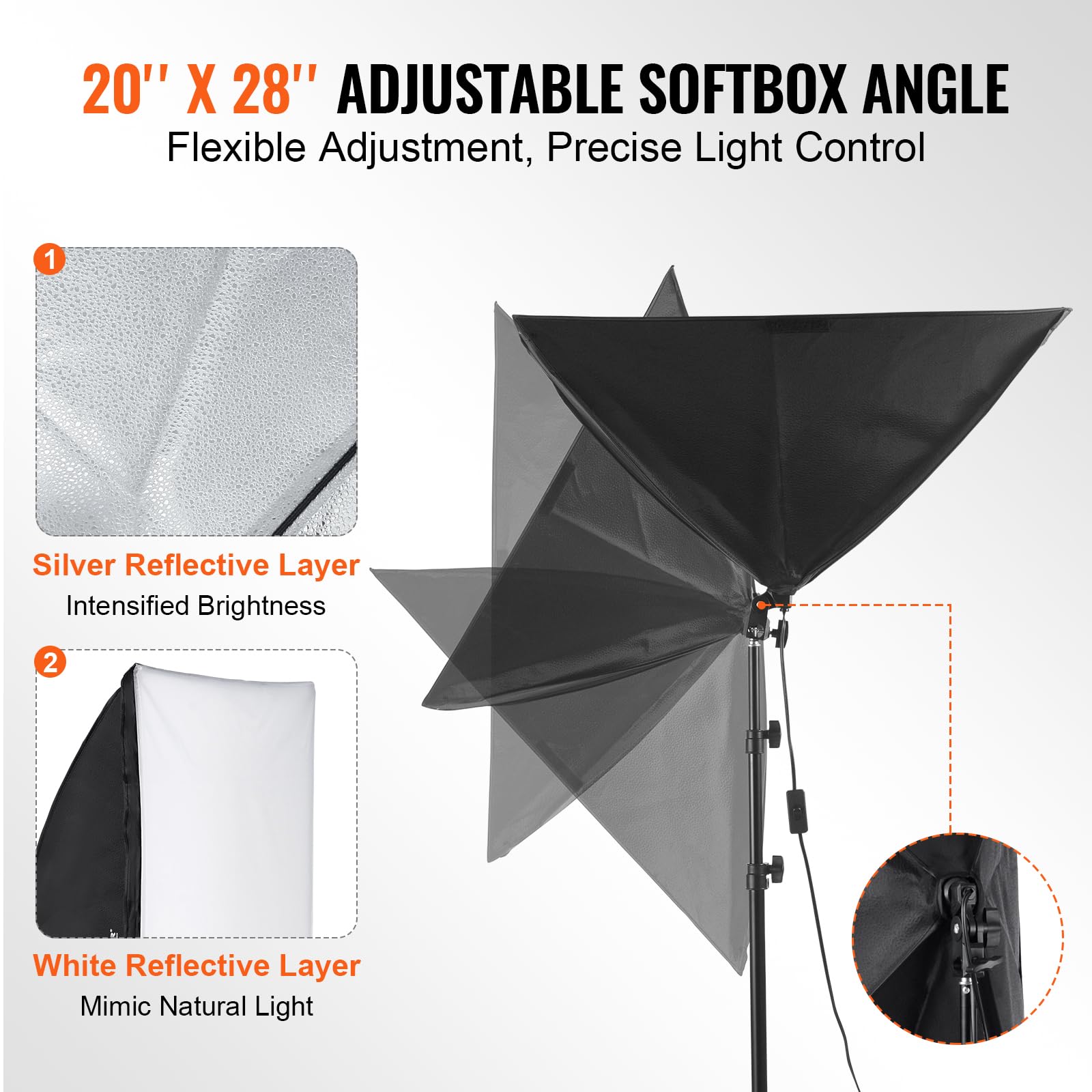 VEVOR Softbox Set, 50x70cm, Profi Fotostudio Set mit 30 W 5500 K LED-Birnen, nahezu natürliches Tageslicht, Verstellbarer Stativständer, Studioleuchten für Fotografie, Videoaufnahmen, Live-Streaming