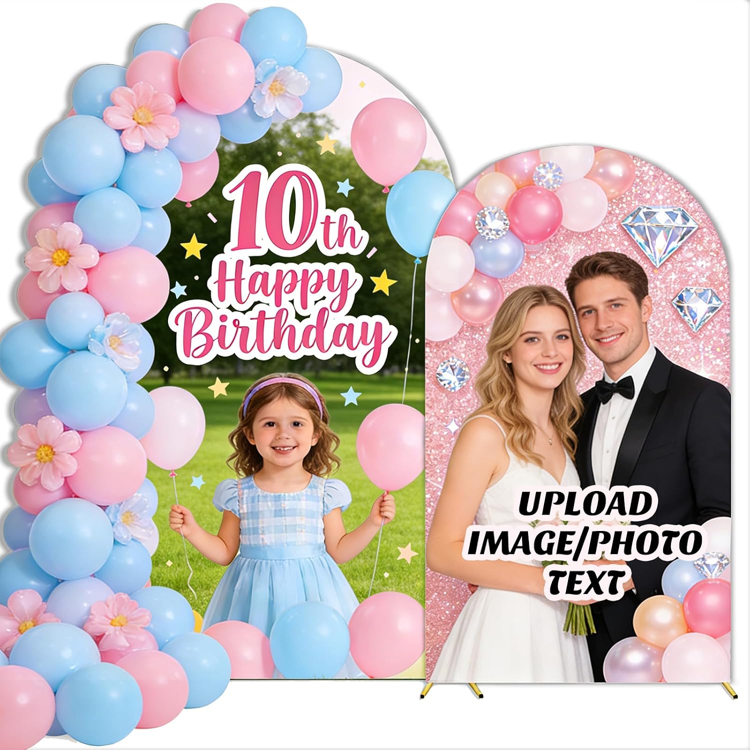 Custom Arch Cover Photo Text Personalized 7.2FT 6FT Arch Backdrop Cover Spandex Fitted Wedding Birthday Party 4-7.2 FT