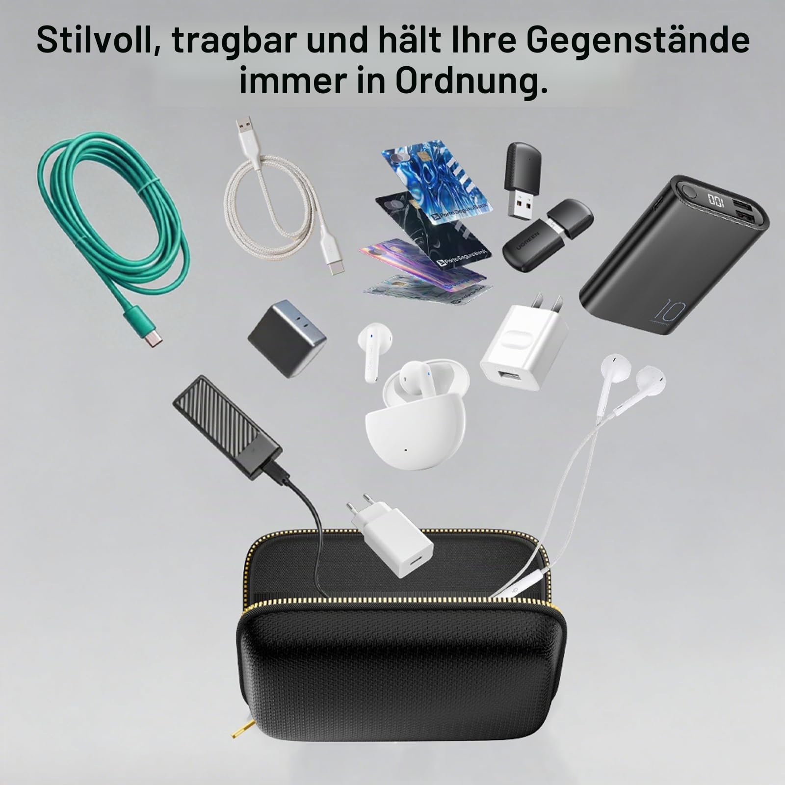 Tamfile Feuerfeste Box für Powerbank, Robuste EVA-Powerbank-Tasche, Schwarz | Feuerfestem Reißverschluss, Tragbare, Explosionsgeschützte, Aufbewahrungsmöglichkeit für Ladegeräte und Festplatte