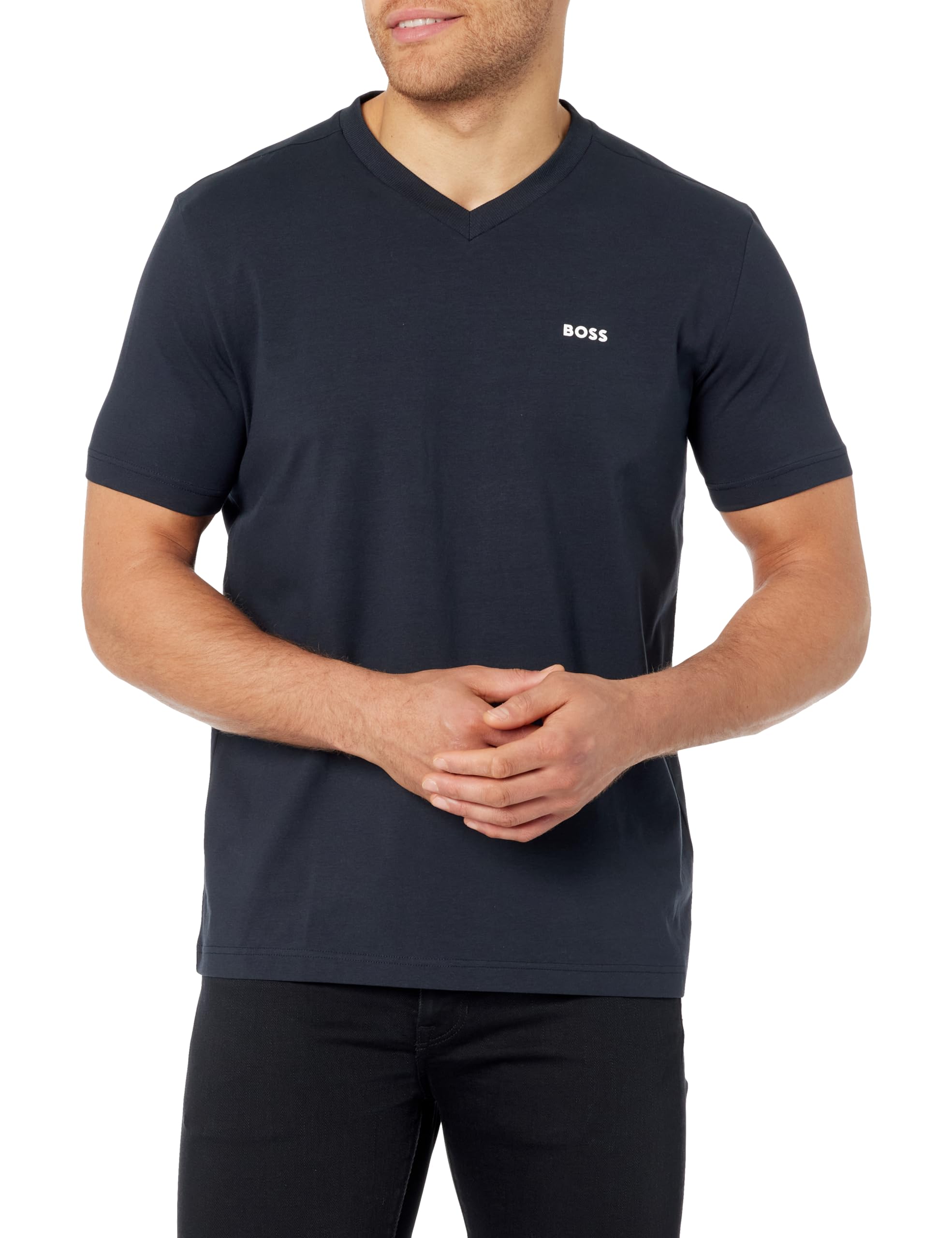 BOSS Men's Small Logo Cotton Vneck Short Sleeve Tshirt