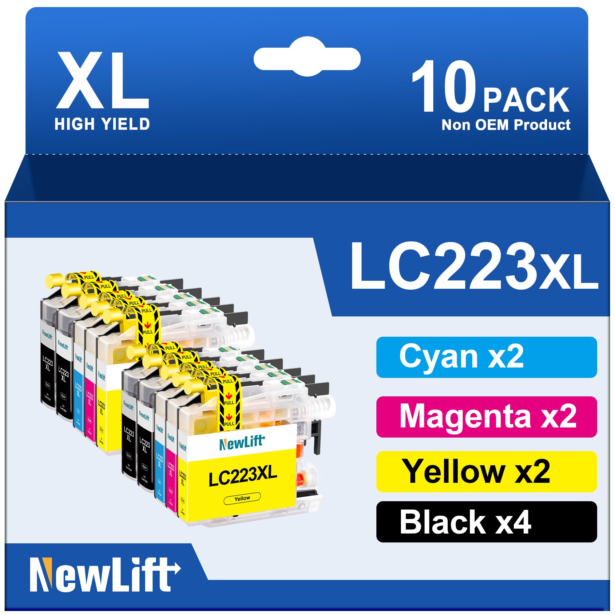 NewLift LC223XL Druckerpatronen Kompatible für Brother LC223XL LC223 Druckerpatronen für Brother MFC J5320DW Patronen Kompatible für Brother DCP-J4120DW J4420DW J480DW J880DW J4620DW (10er-Pack)