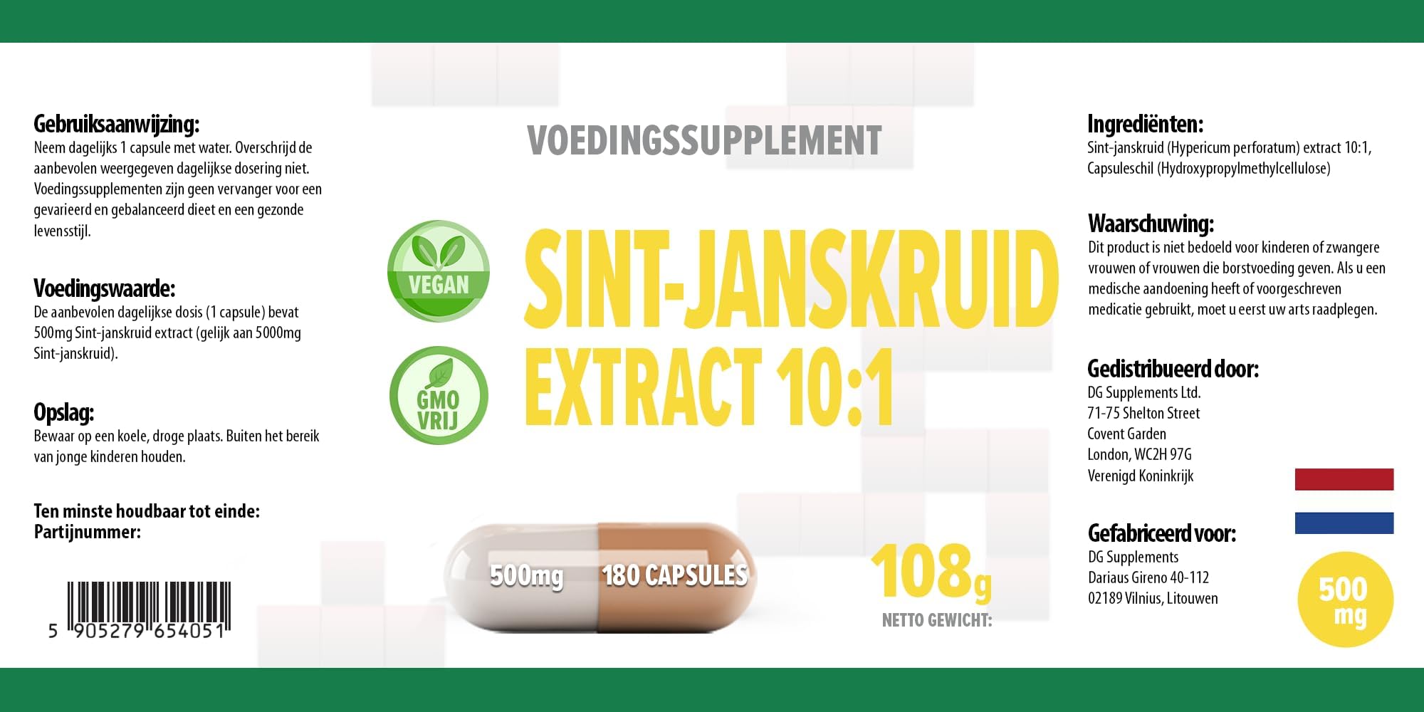 Iperico (Erba di San Giovanni) equivalente 5.000 mg (500 mg di estratto 10:1) 180 capsule vegane