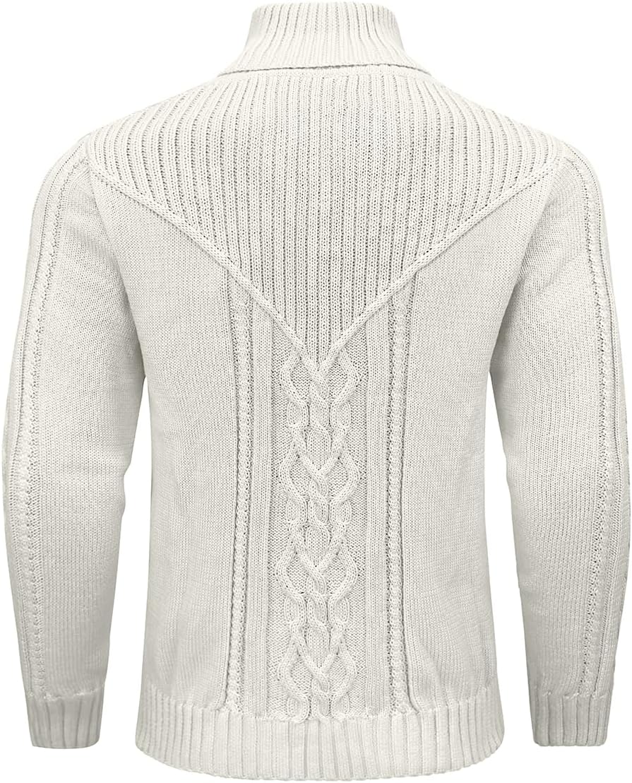 Men's Shawl Collar Pullover Sweater Casual Button Cable Knit Sweaters - Image 4