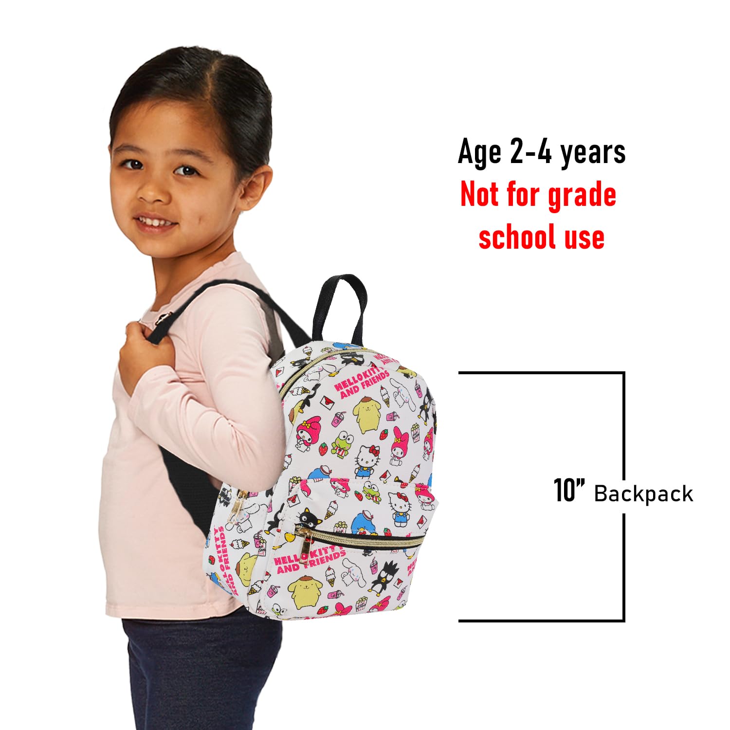 Hello Kitty and Friends Mini zaino da donna - Zaino Hello Kitty in ecopelle da 25,4 cm con tasca frontale e segnalibro | Hello Kitty zaino piccolo bundle, Multicolore, Hello Kitty MIni Backpack for