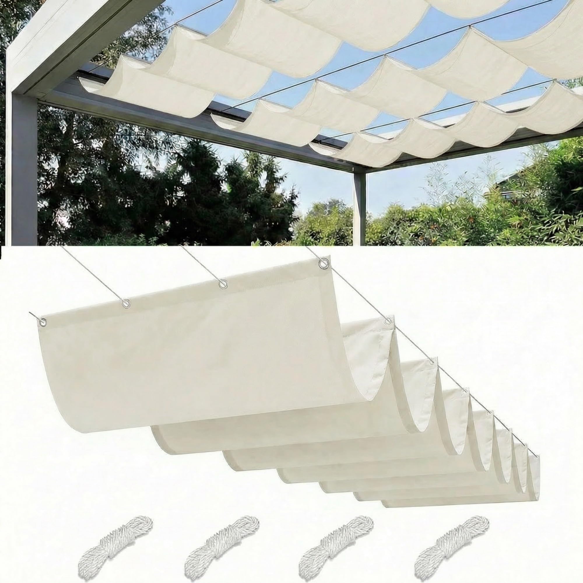 Retractable Wave Sun Shade Sail Waterproof Pergola Cover 95% UV Protection Outdoor Awning Canopy with Ropes for Patio Garden Deck Porch BBQ Shelter Privacy Screen Summer(Off-White,2.5x4M(L x W)) — image 1