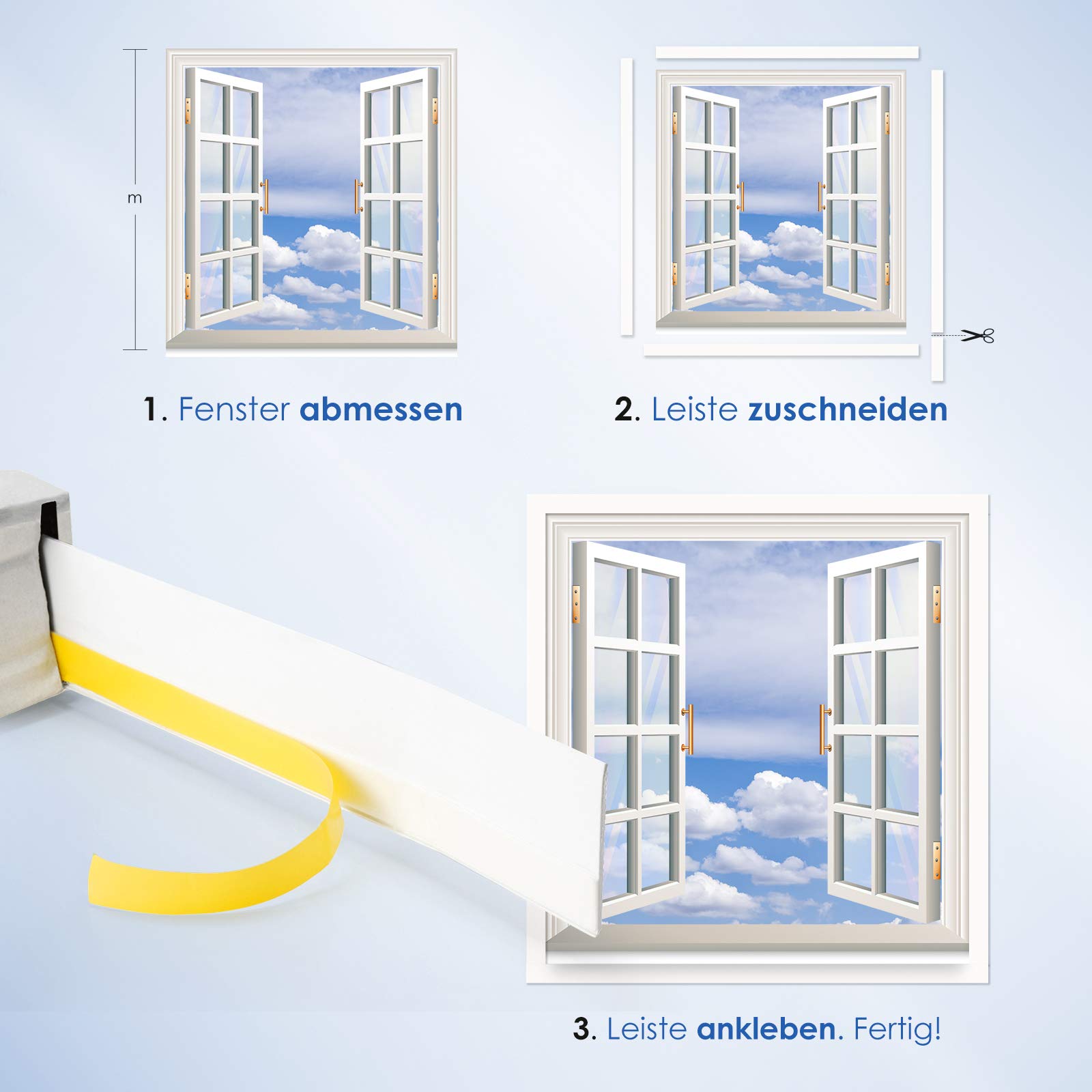 Listello per finestra – 10 m – 70 mm x 1,5 mm – autoadesivo – bianco – striscia di tenuta piatta – striscia di tenuta profilo profilo profilo