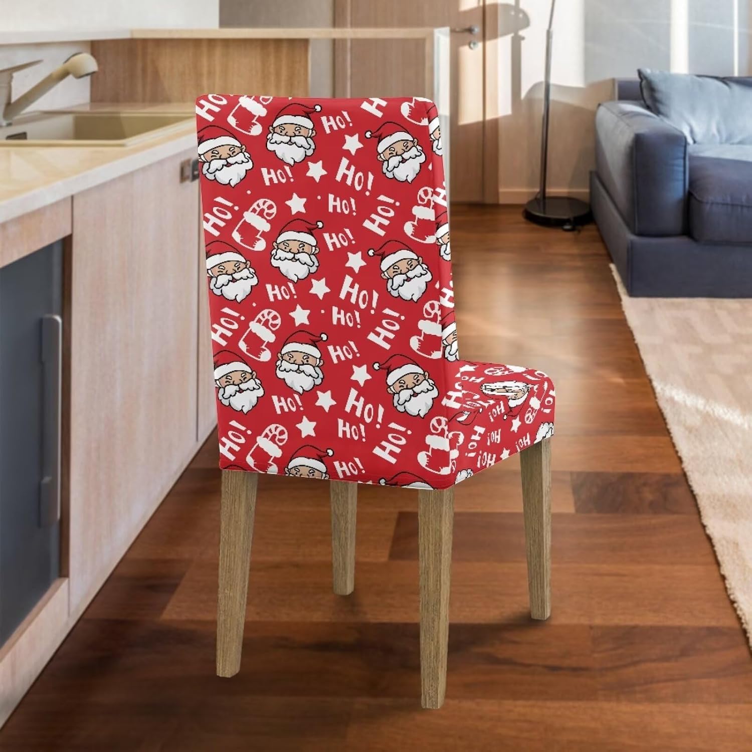 Wanyint Parsons Chair Slipcovers Set of 6, Stretch Christmas Dining Chair Covers Machine Washable, Polyester Spandex Universal Fit Chair Protector for Dining Chairs, Santa Claus Stocking Red