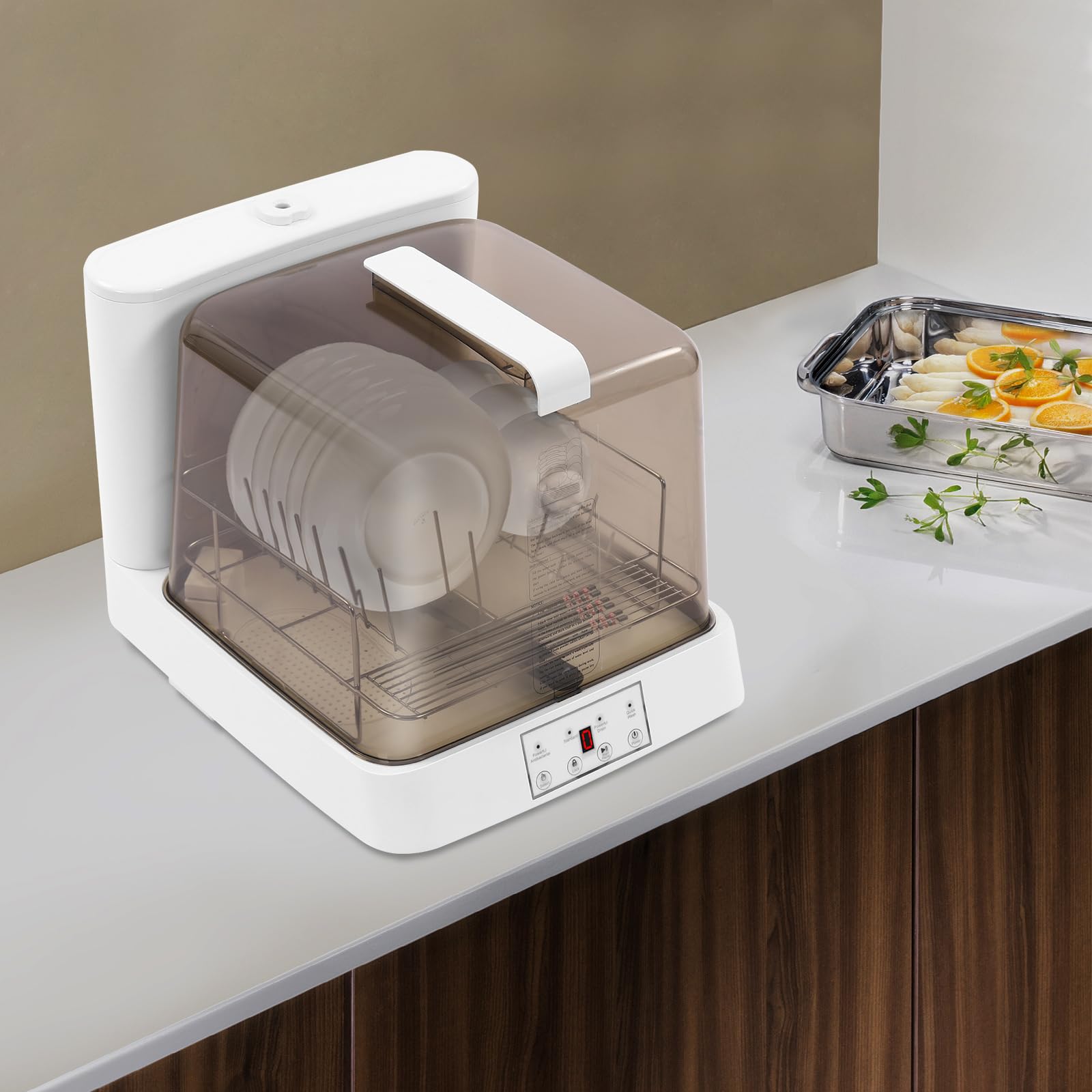 Lavastoviglie Portatile Lavastoviglie Automatico con Serbatoio Mini Lavastoviglie per Appartamenti Dormitori e Camper Bianco Marrone