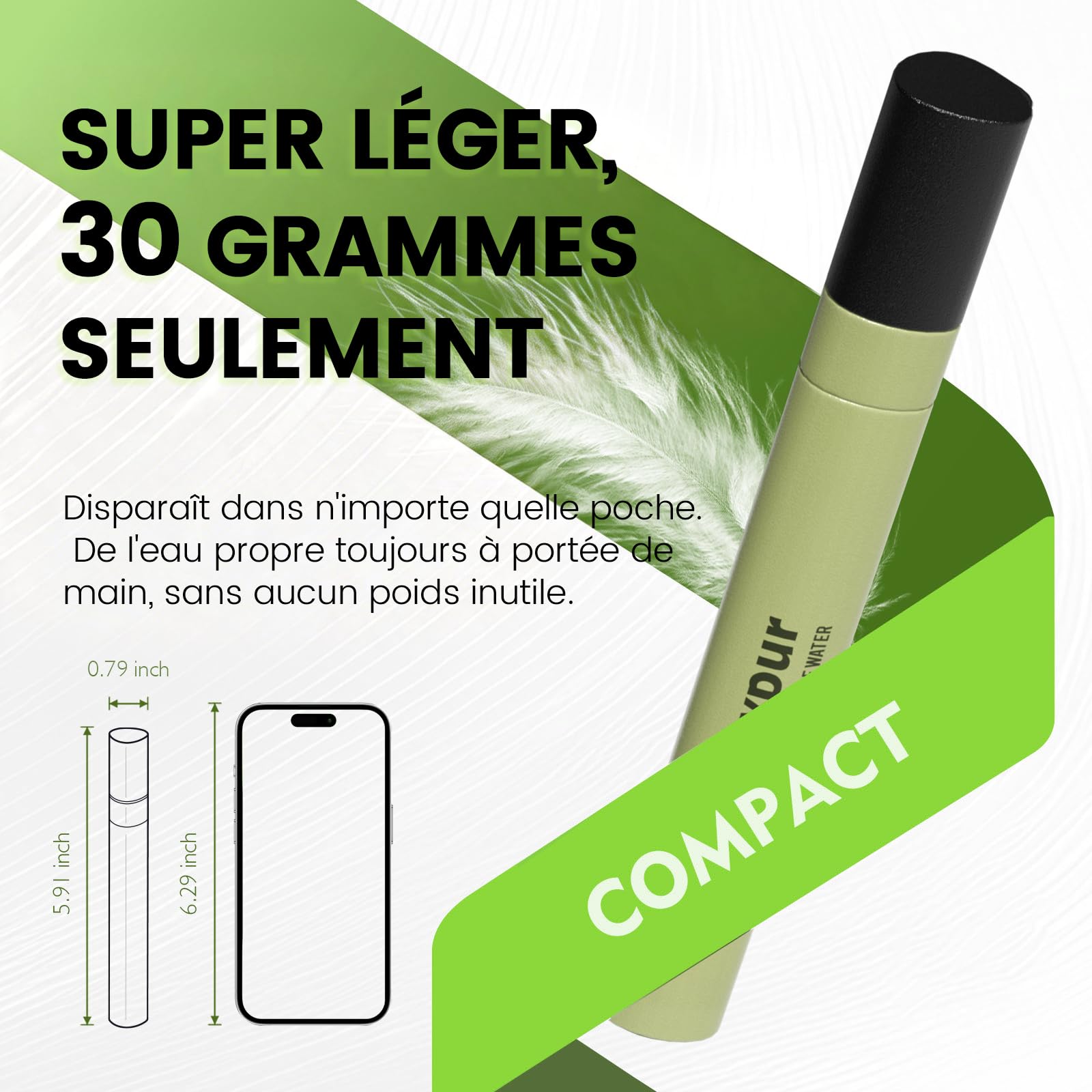 Paille Filtrante Survie Triangle 0.01µm, Filtre à Eau Portable Léger 30g, Élimine 99.9999% des Impuretés, 1000L Filtration, Pour Camping Randonnée Voyage, Lot de 4, Vert