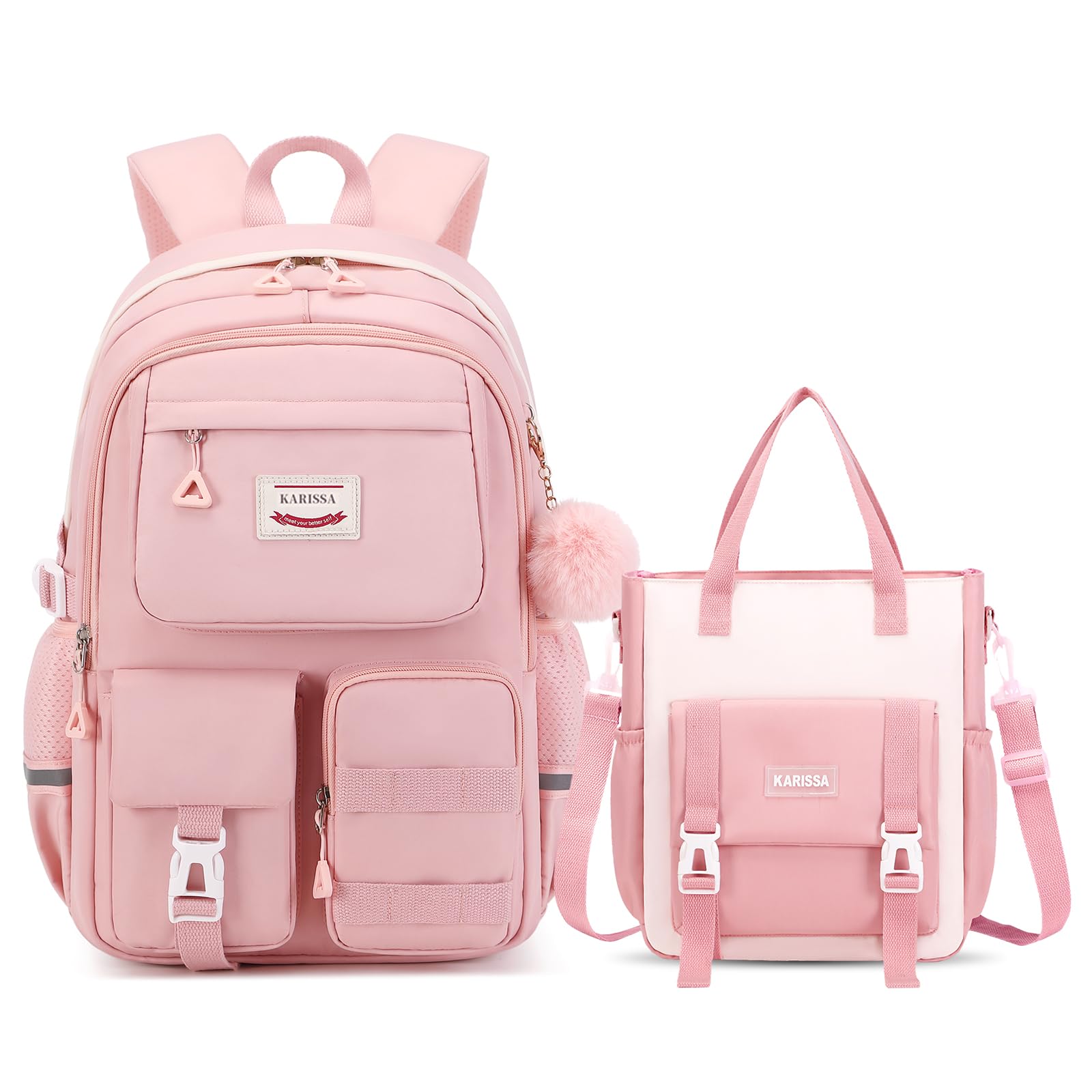 Amythe Schoolrugzak meisjes 3-delig, schooltas Kawaii 3e tot 7e klas met lunchtas pennenetui gymnasium vlinderdas decoratie met anti-diefstaltas 24L-88081, lila zwart, 24L, Rugzak Rugzak