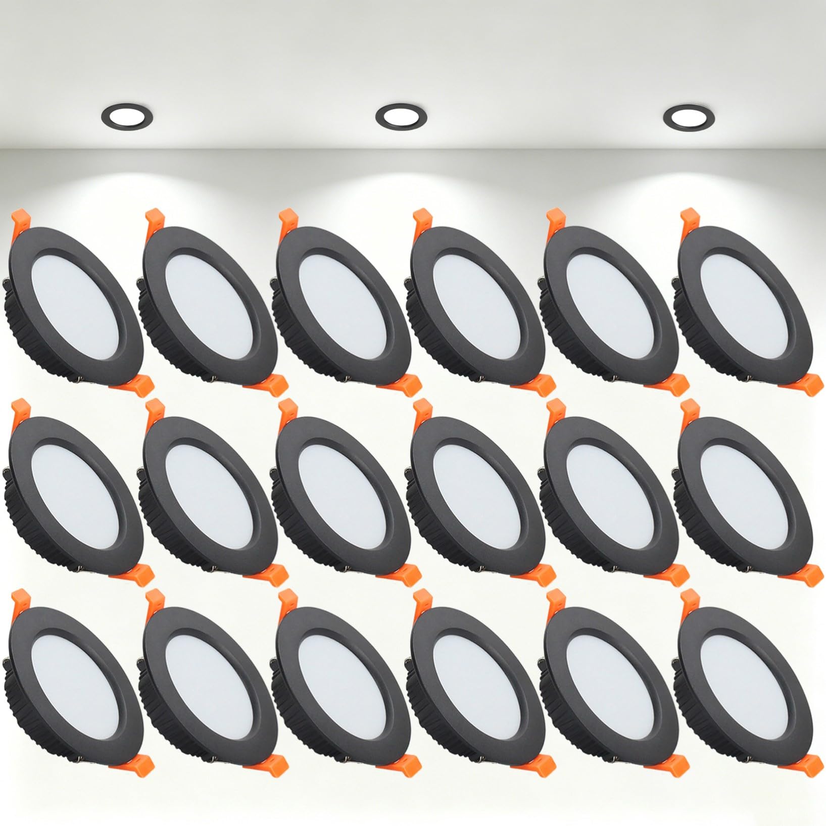 VOGHMOLD 9W Ultra Slim LED Downlight Recessed Ceiling Light 3.5 inch, 6000K Spot Lights Black Aluminum Trim, Cut Φ90-100mm, AC110-240V Panel Lighting for Office Hallway Closet, 18 Pack