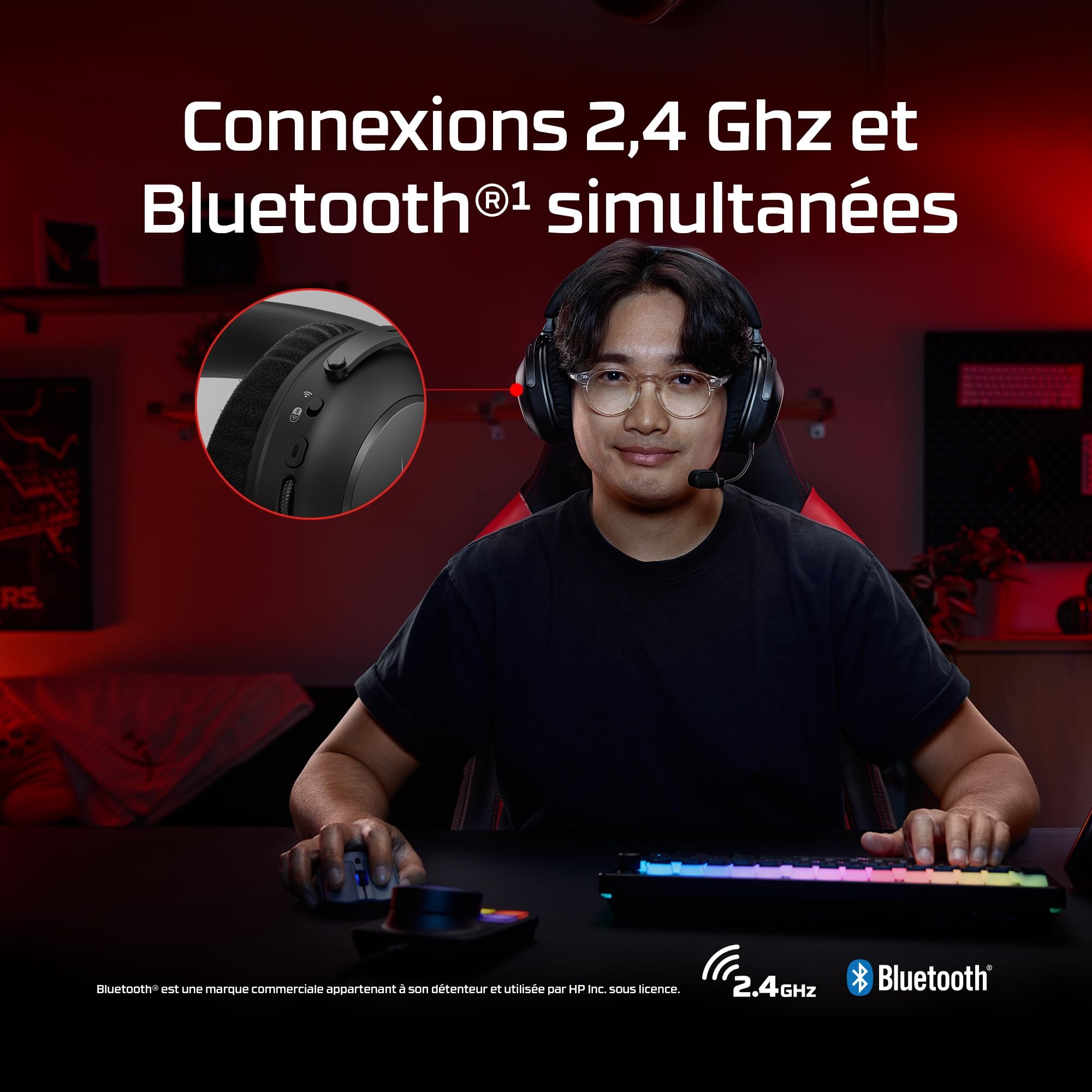 HyperX Cloud Alpha 2 Wireless, Casque Gaming sans Fil, 250h d’autonomie, Bluetooth, Station RGB, Haut-parleurs Double Chambre 53 mm, Micro détachable,Compatibilité PC PS5 PS4 Switch Mobile, Noir