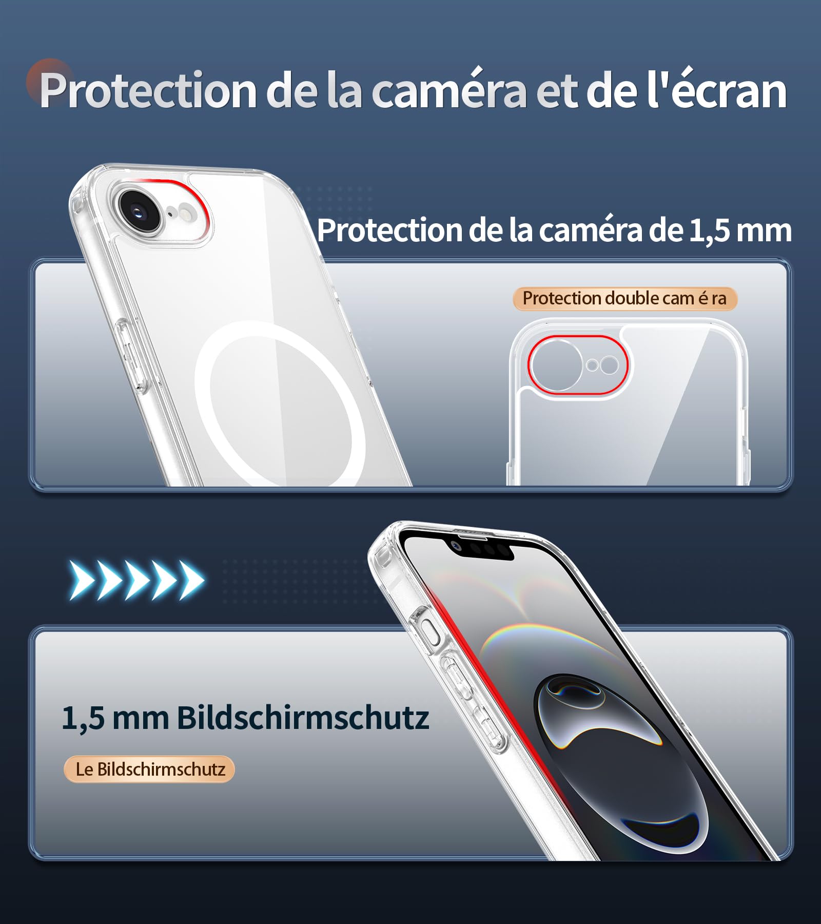 FLLAO Cover Magnetica per iPhone 16e Custodia e 2 Pellicole in Vetro Temperato, Cover iPhone 16e Compatibile con Magsafe, Traslucida Opaca Posteriore Sottile Antiurto Protettiva Case, Trasparente