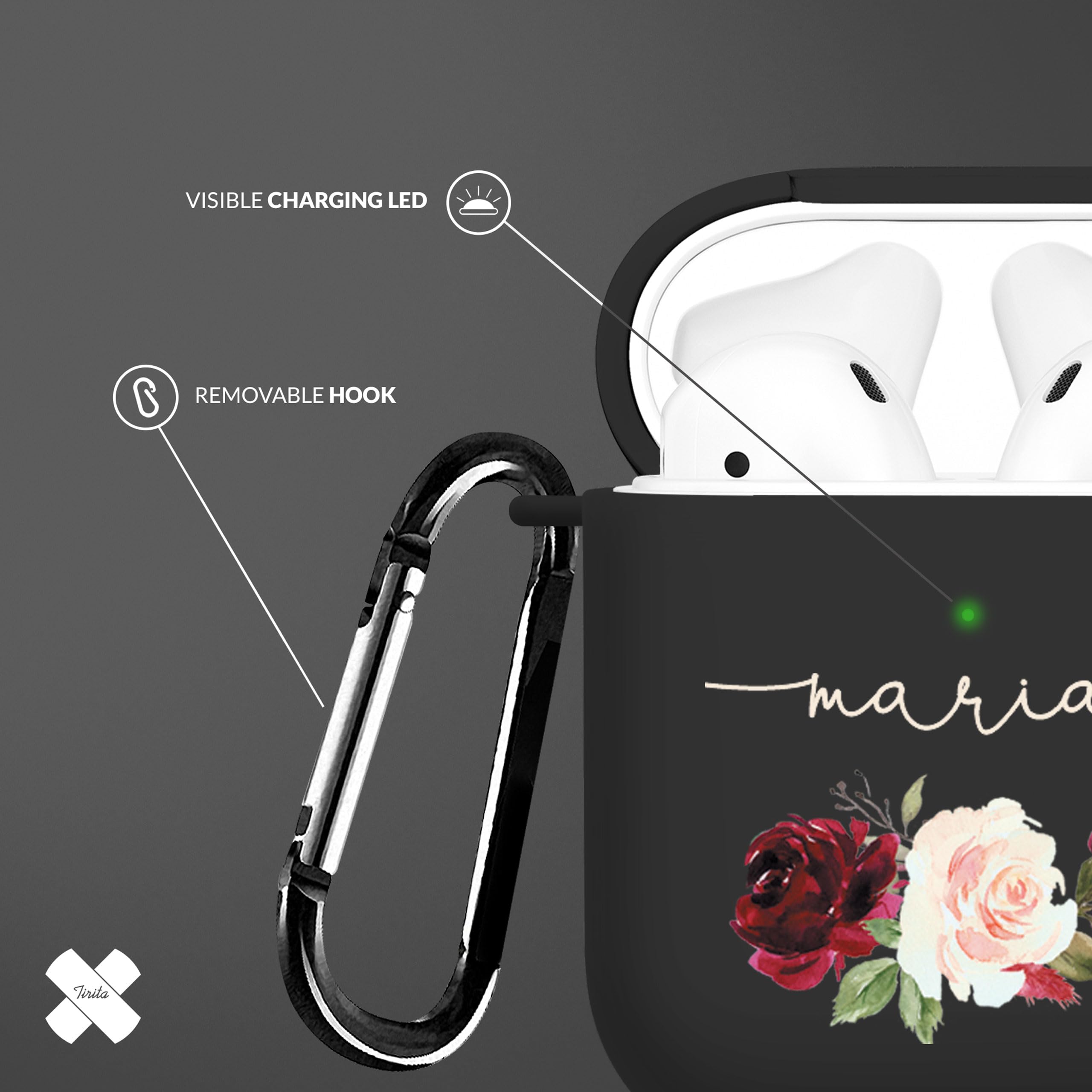 Tirita Personalised Custom Case Compatible with Apple AirPods 4th gen, Support Wireless Charging, with Carabiner, Front LED Visible [14- Golden Bee] — view 55