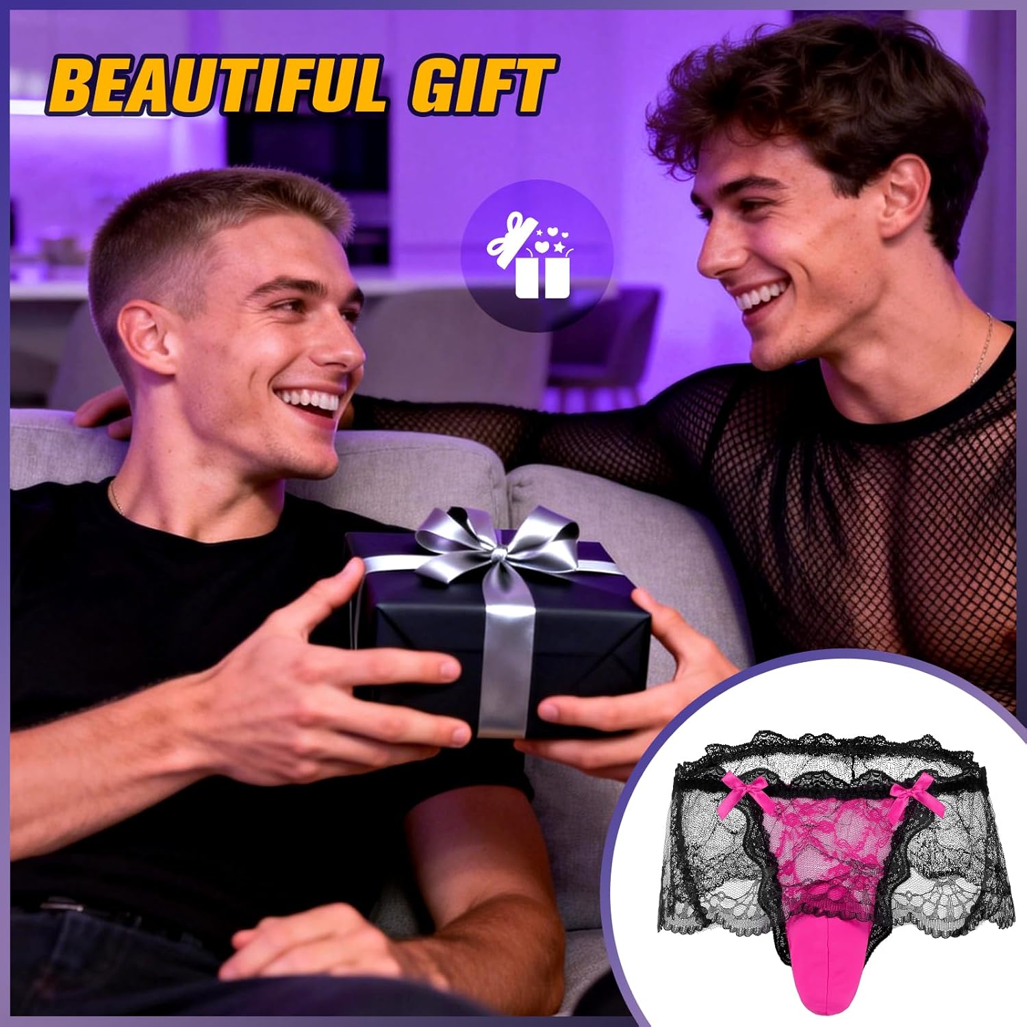 Men's Sissy Panties with Bows, Lace Sexy Underwear for Men, Male Lingerie Femboy Mesh Ruffles Briefs (34-42) - Image 6