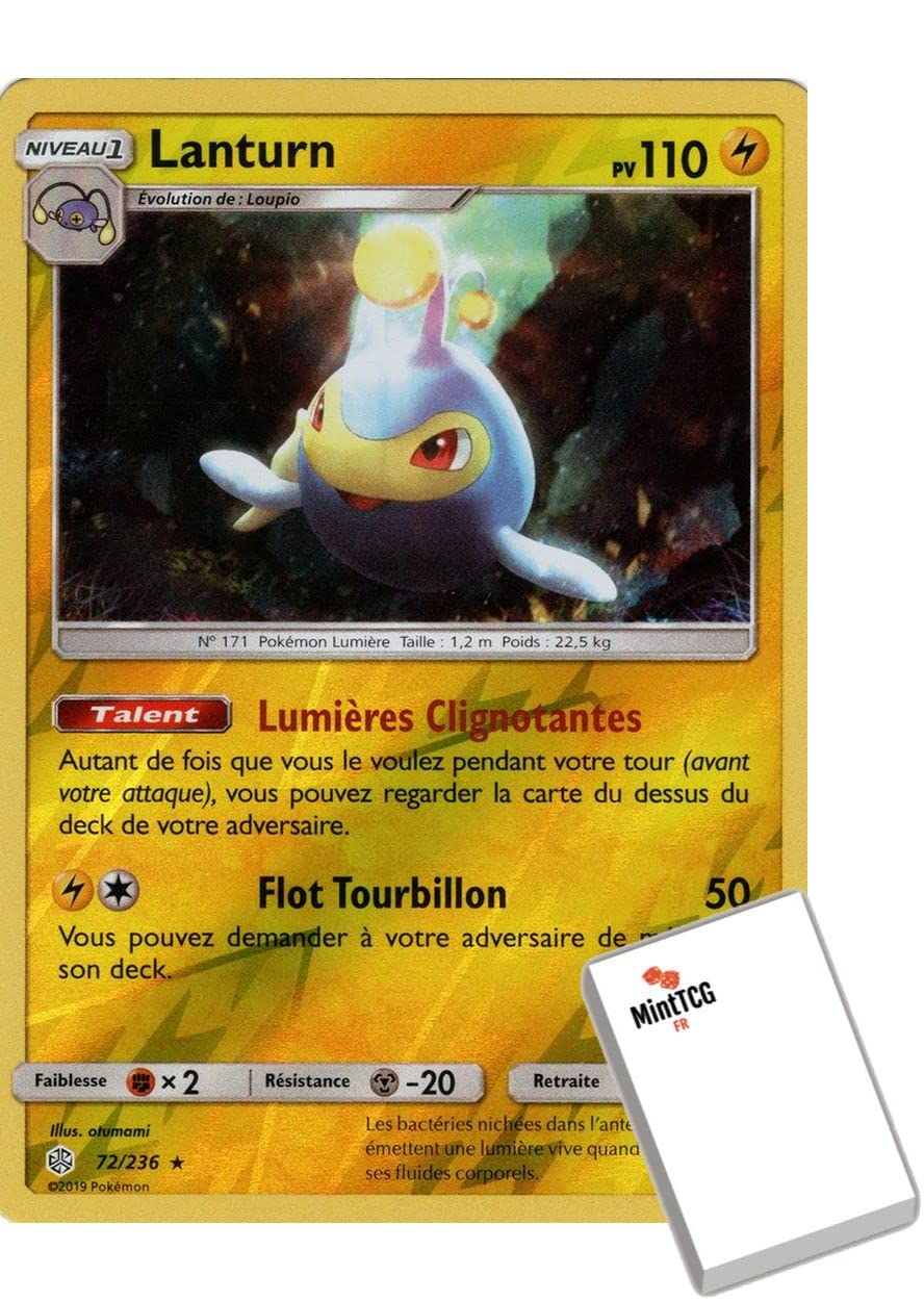 Pokemon Card - Lanturn 110PV - 72/236 Reverse SL12 Sun Moon 12 Cosmic Eclipse - French VF New + 1 Toploader + 1 MintTCG PV Counter