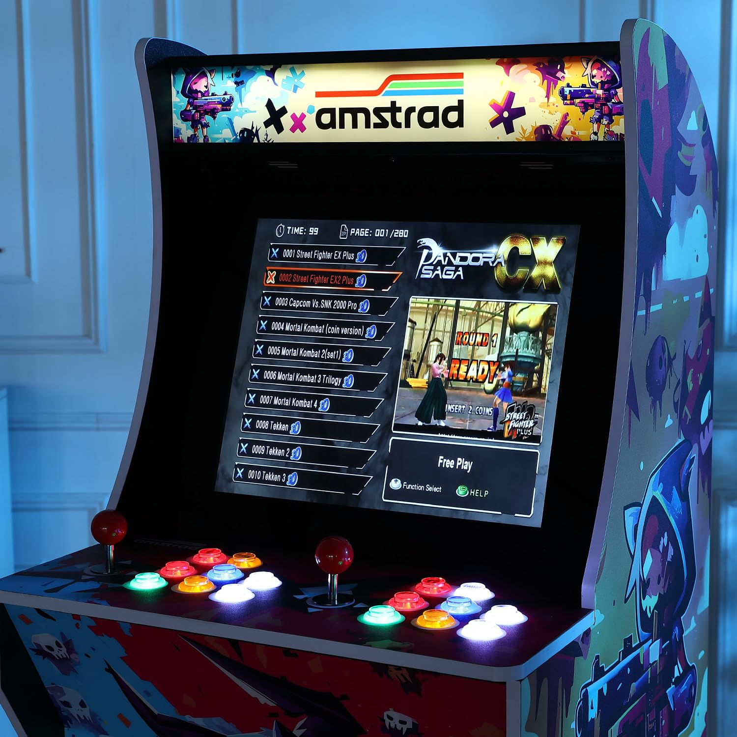 Borne d'arcade AMSTRAD modèle Fighters avec 2800 Jeux - Ecran 19" 4:3 - 2 Joueurs - 16 Boutons rétro éclairés - 3 hauteurs
