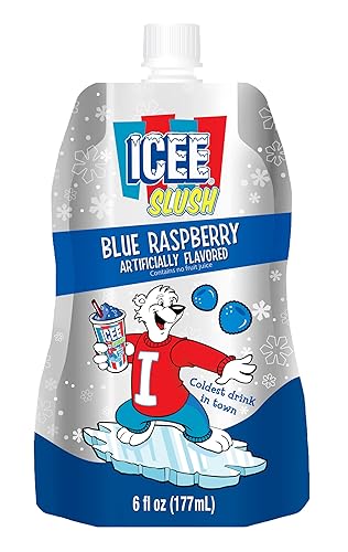 Icee Slush Blue - Bolsas de jugo de fruta congelada de frambuesa azul de 6 onzas líquidas, solo congela y aprieta para máquina de granizado