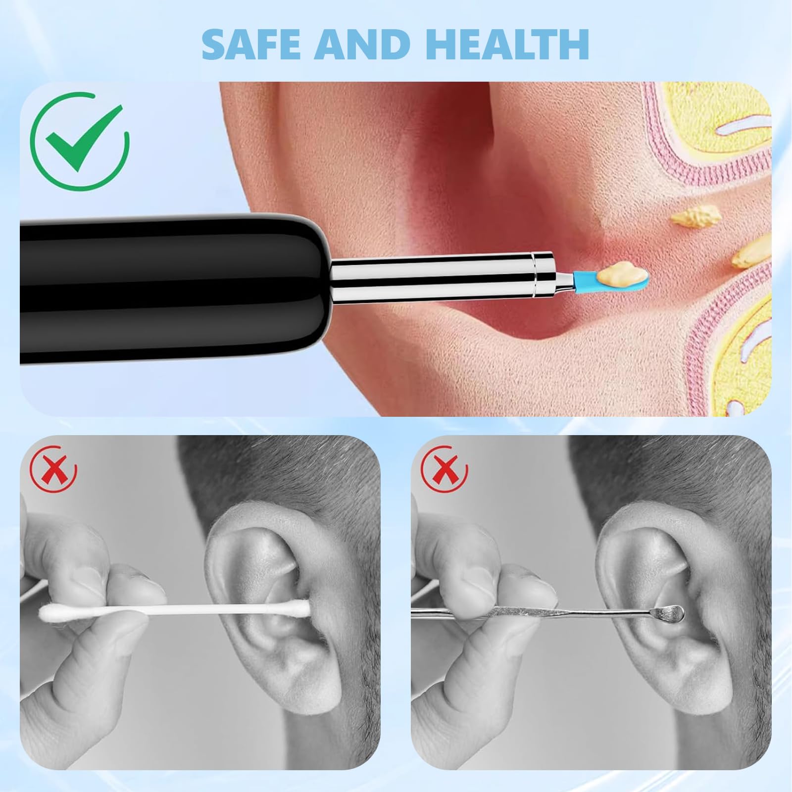 50 Pièces Embouts De Rechange Pour Nettoyeur D'oreille, Têtes de Nettoyeur Oreille en Silicone, Remplacement de Cuillère D'oreille en Silicone pour Otoscope D'élimination du Cérumen