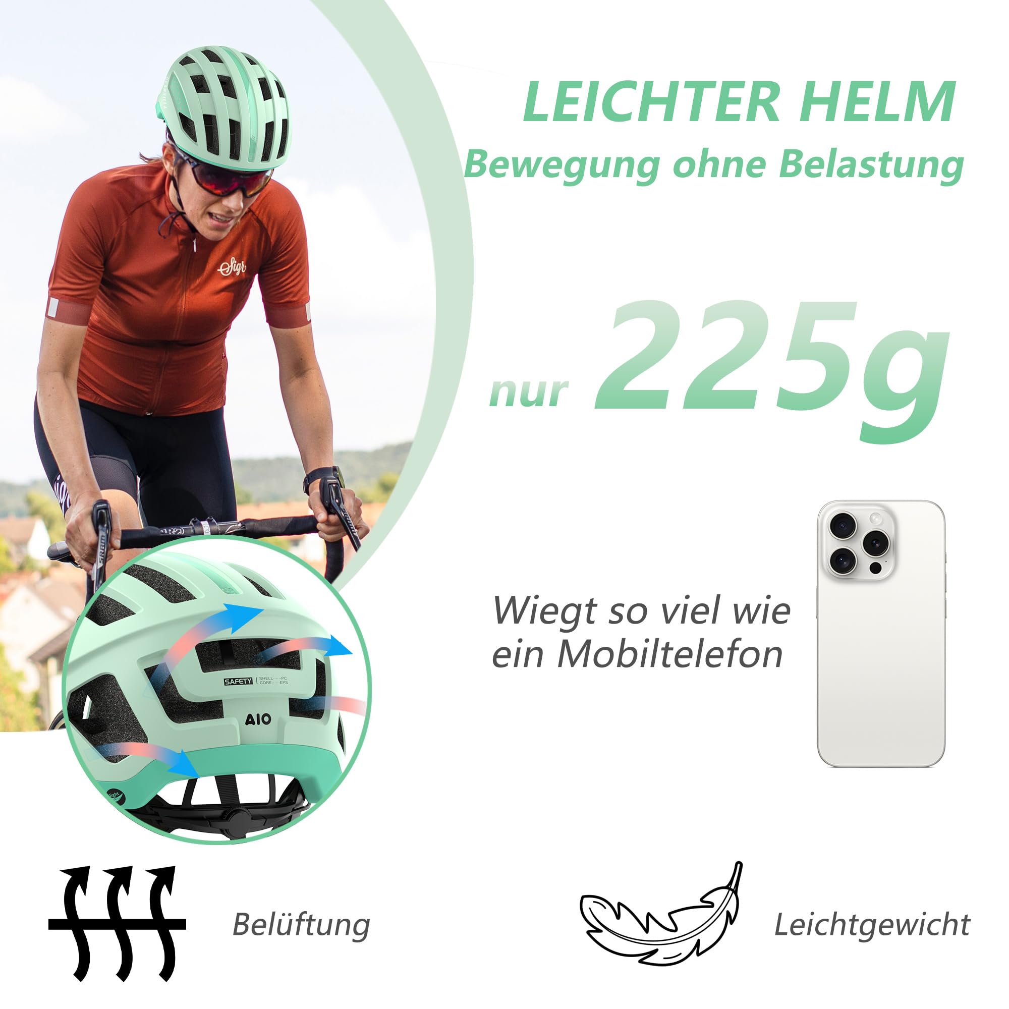Rennradhelm für Damen und Herren City Trekking Fahrradhelm Professioneller Wettkampf Ultra Leichter belüfteter Fahrradhelm mit Magnetschnalle zum Platzieren von Brillen