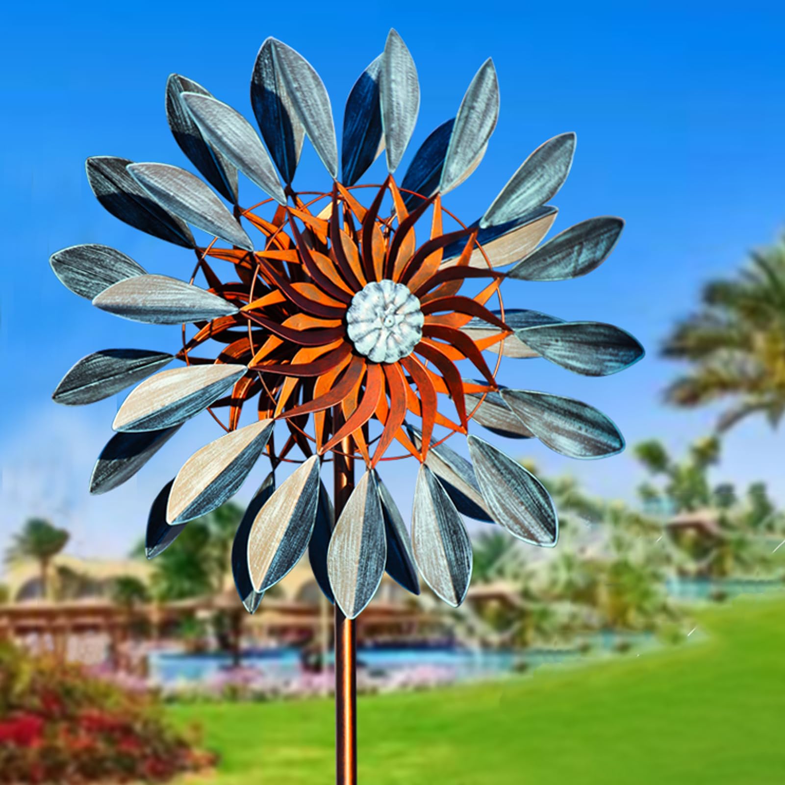 Mulino a Vento all'aperto,Girandola in Metallo da Giardino,152 cm/213 cm Girandola cinetica per Esterni,Mulini a Vento Decorazioni per Prato per Patio Ornamento da Cortile