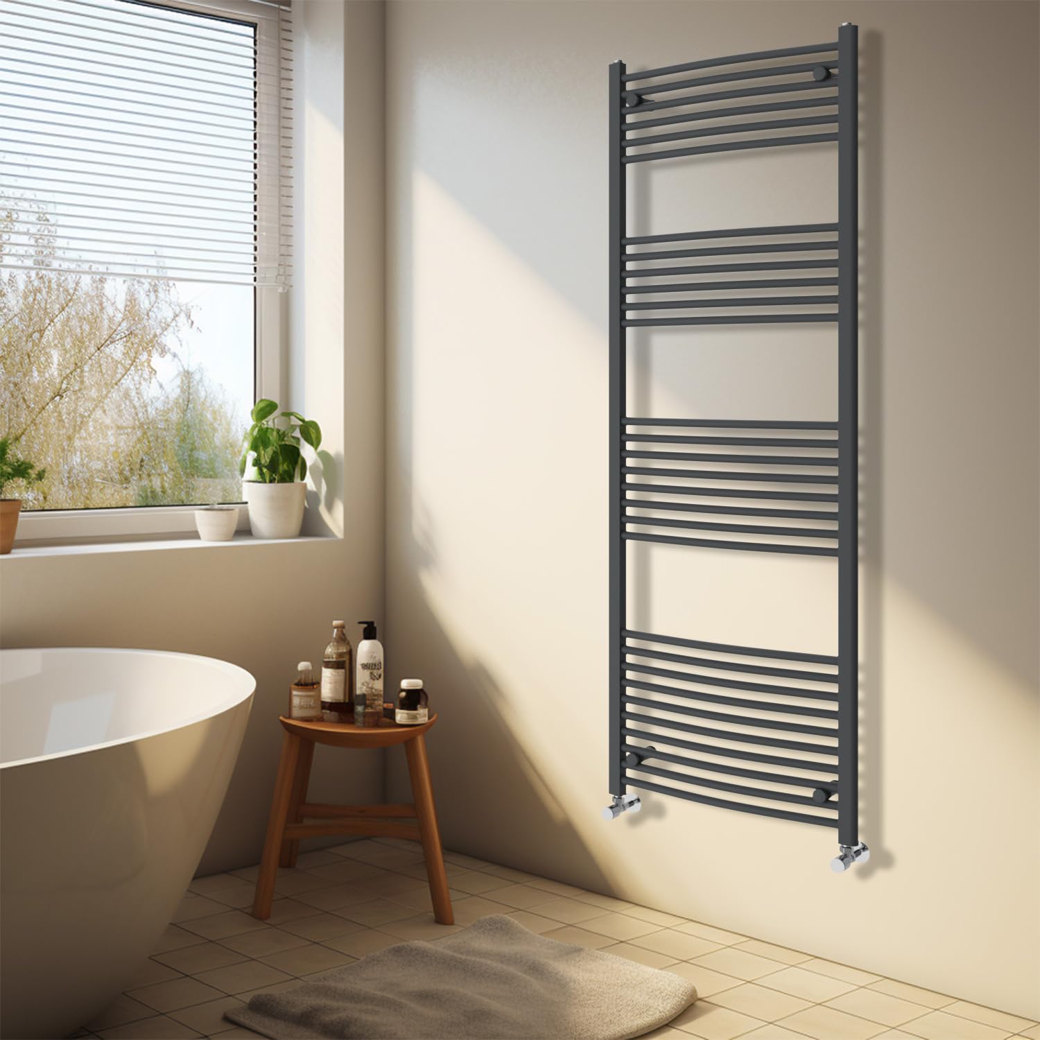 Nrg Anthracite Heated Towel Rail Curved Designer Bathroom Radiator - 1800×600Mm